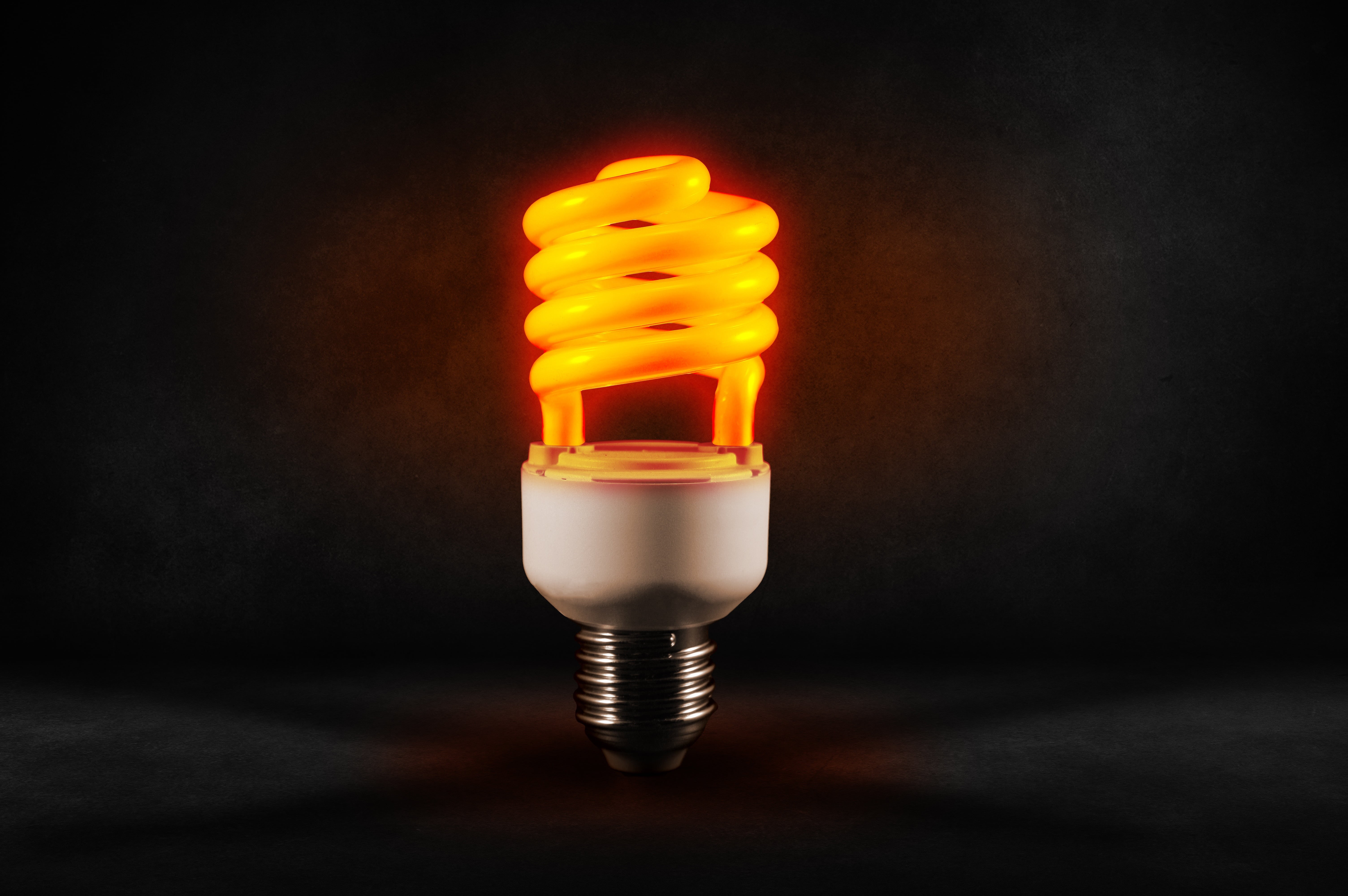 fuel and power generation, yellow, fire - natural phenomenon, indoors, flame, bulb, spiral, energy saving, studio shot, light bulb, 5K, sign, black background, HD Wallpaper