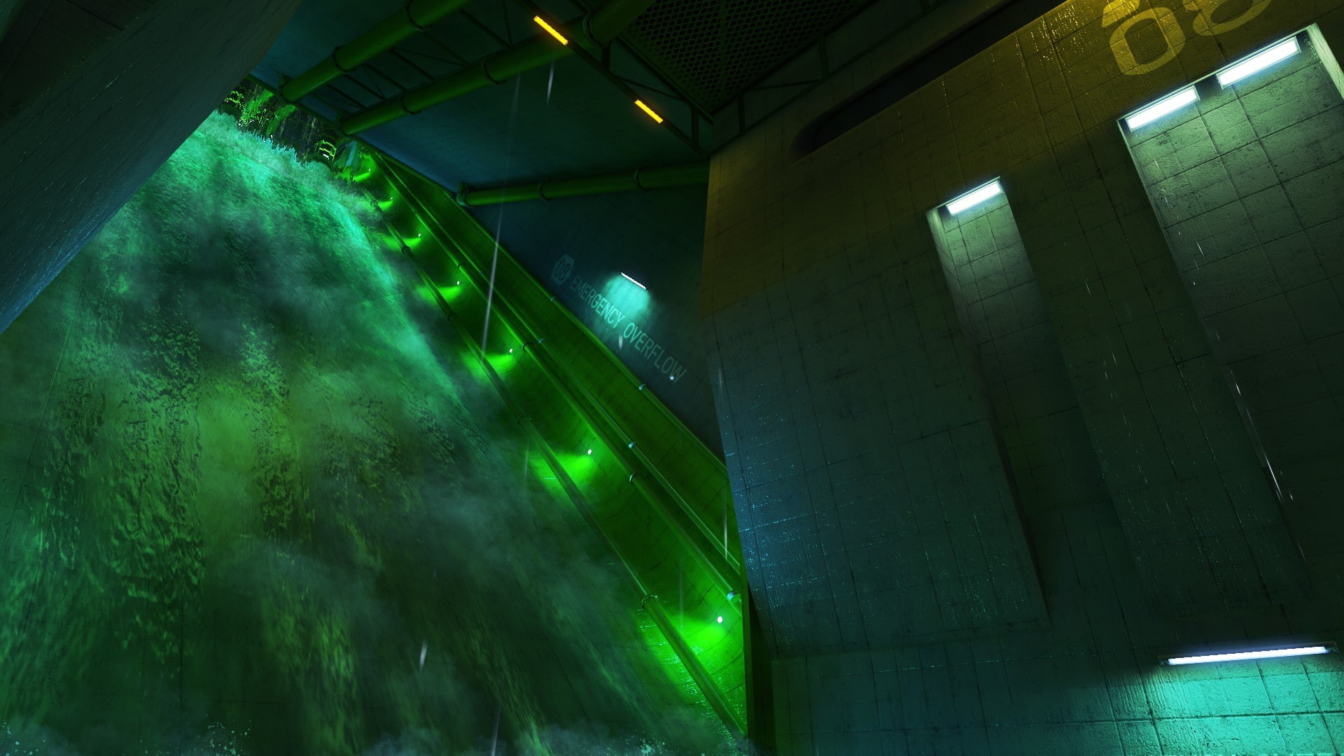 green, green color, sewers, no people, built structure, nature, glowing, night, screen shot, building, wall - building feature, 1080P, video games, architecture, HD Wallpaper