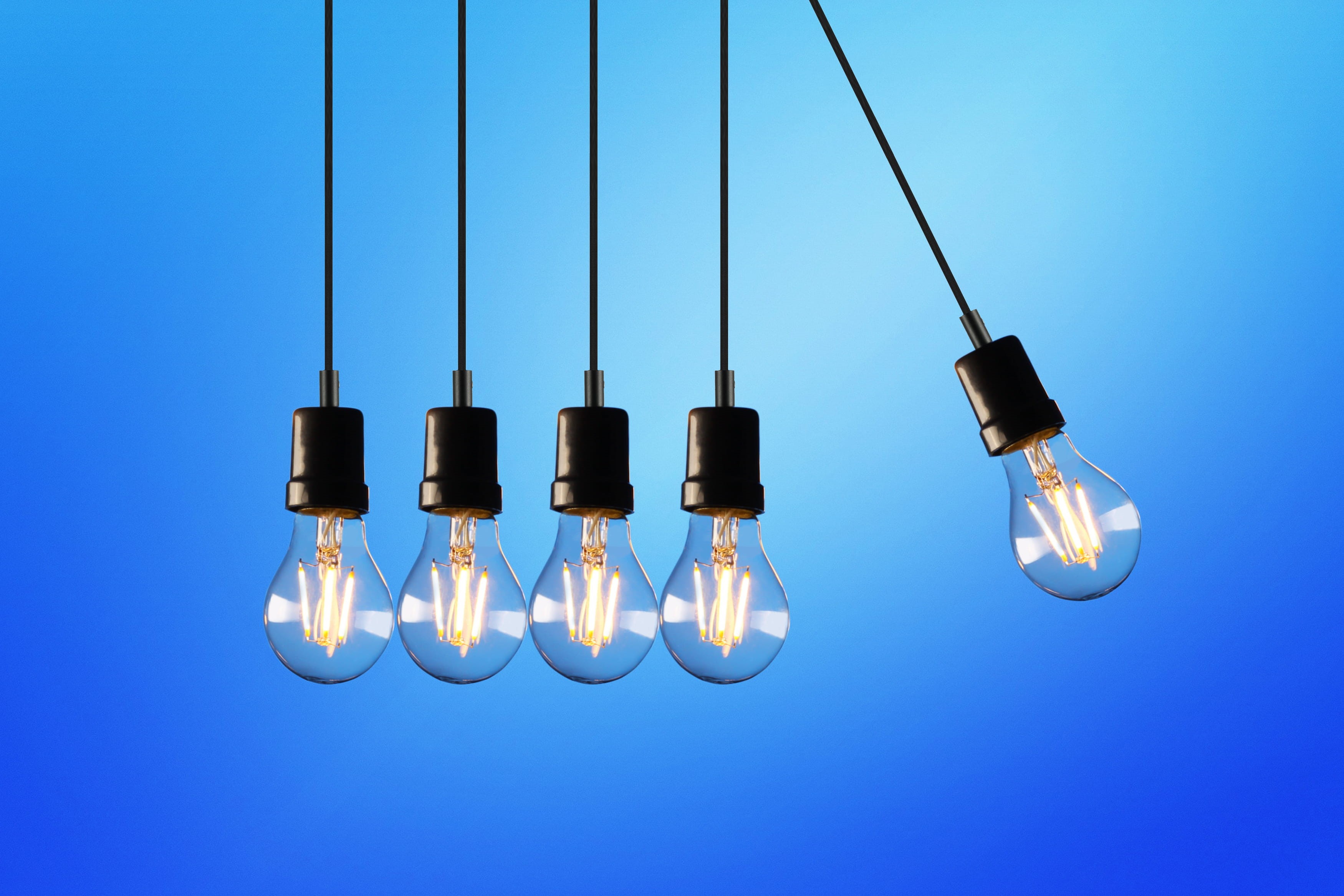 2K, glass, indoors, bulb, light, glass items, bounce, efficiency, insubstantial, five, colored background, energy, technology, background, blue, cable, HD Wallpaper