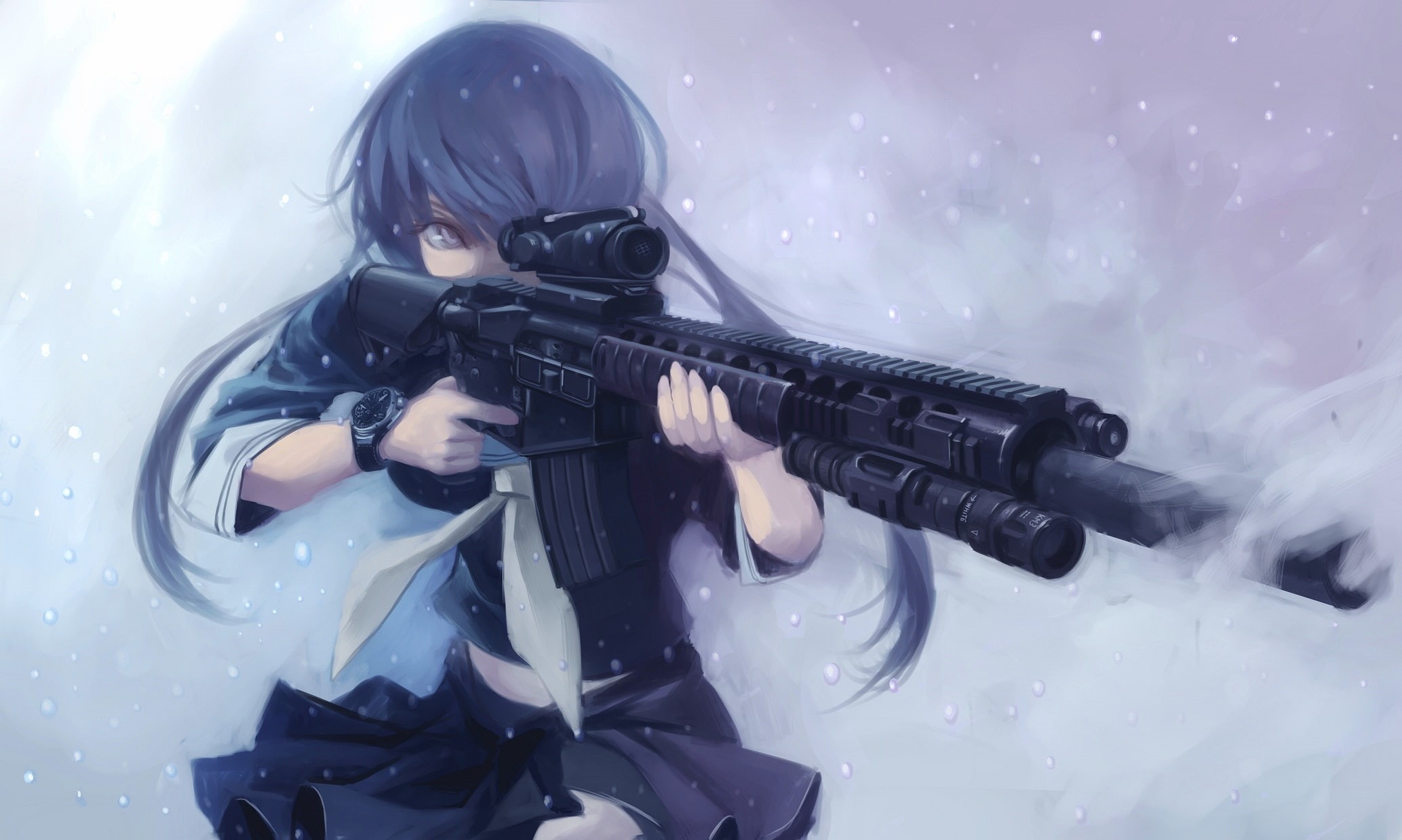 1080P, Weapon, Original, M16 Rifle, Girl, Anime, HD Wallpaper