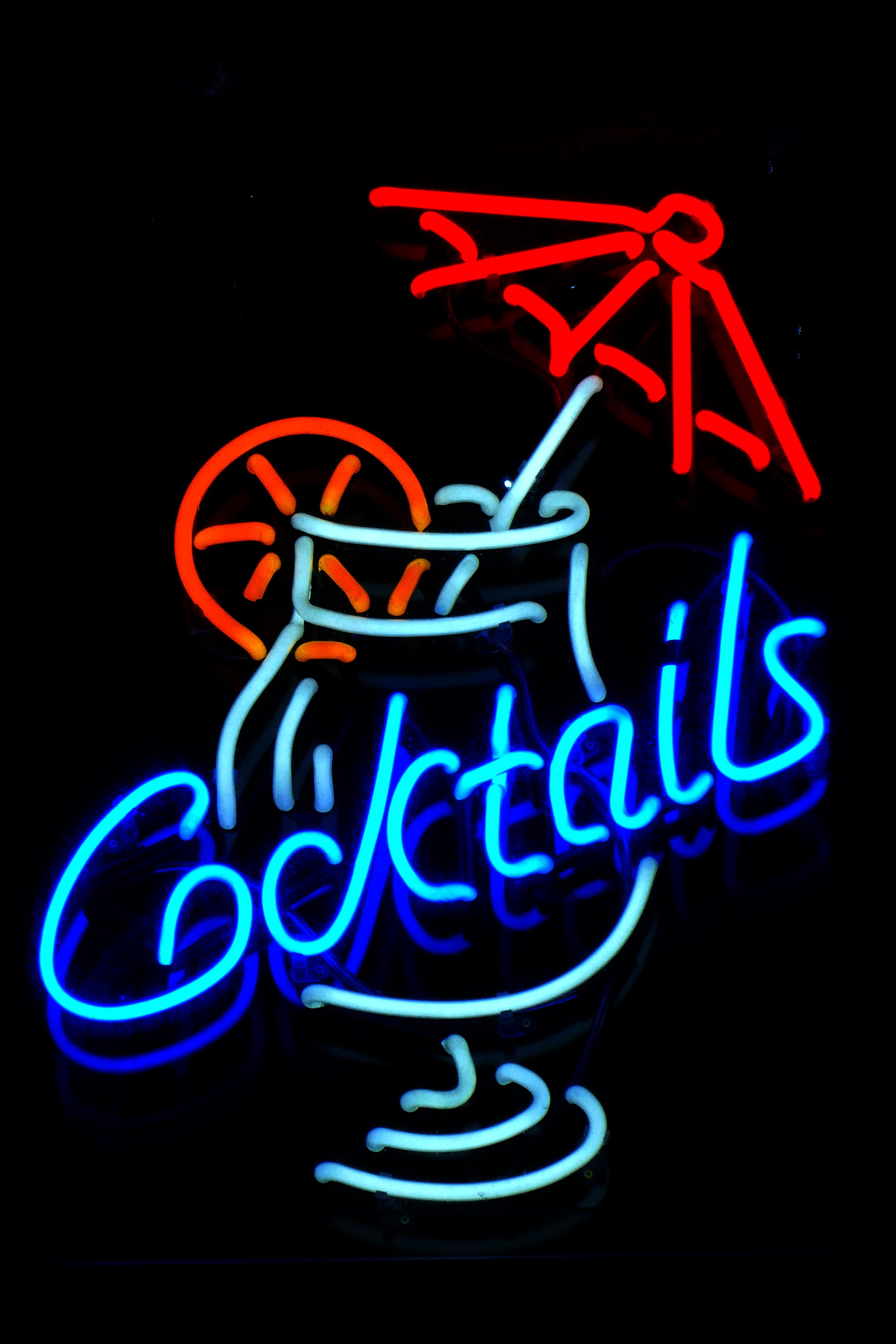 night, neon colored, gb, 4K, black background, neon sign, abstract, red, color, vibrant color, cocktail, light - natural phenomenon, signage, advertisement, Phone HD Wallpaper