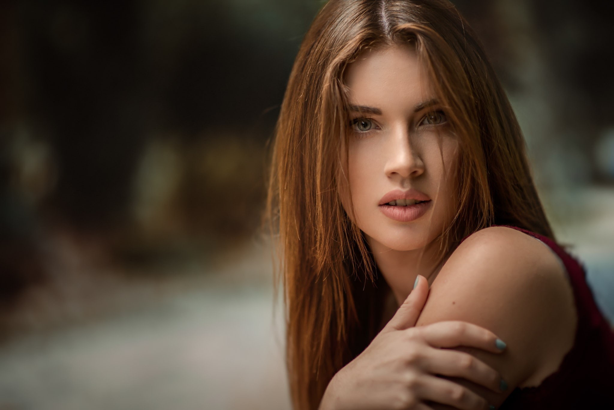 model, 1080P, face, portrait, looking at viewer, women, painted nails, HD Wallpaper