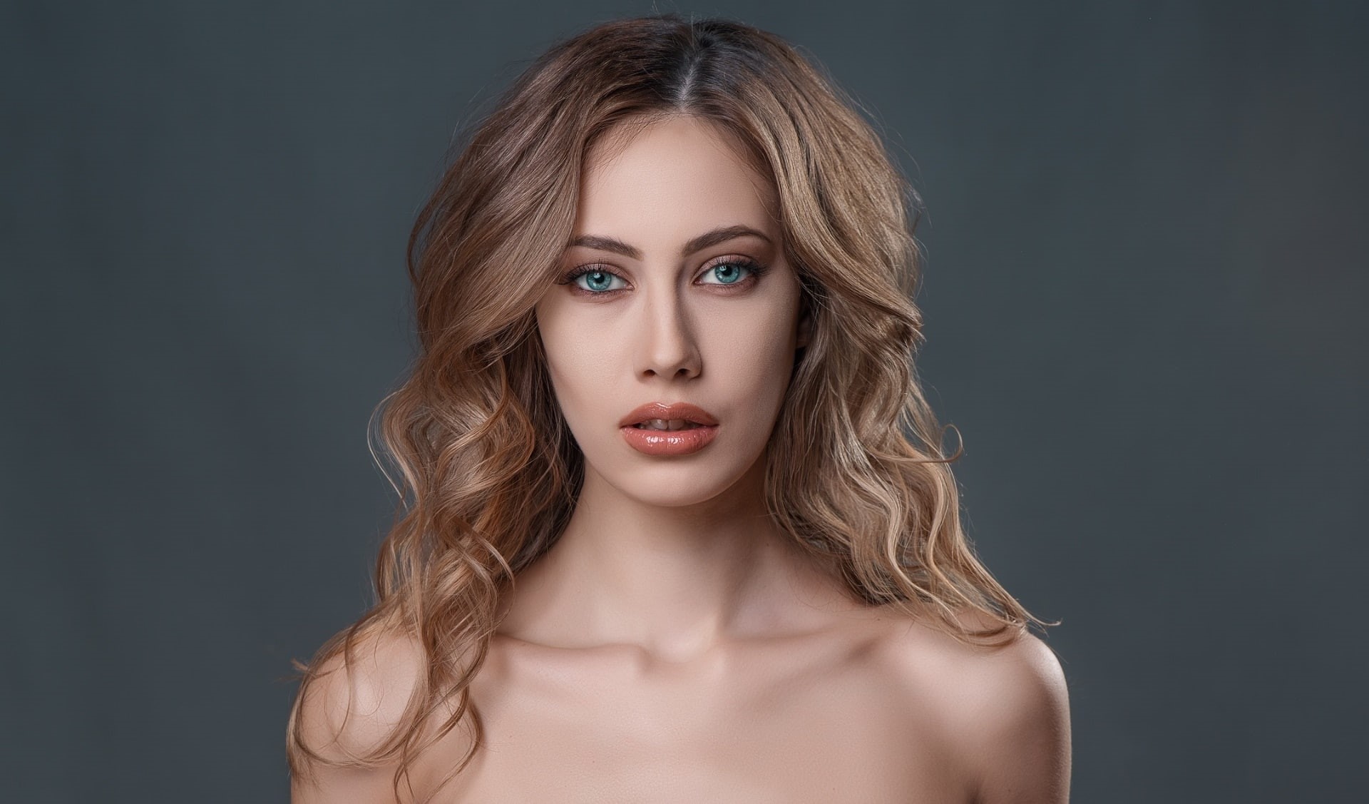 makeup, model, face, portrait, bare shoulders, 1080P, women, HD Wallpaper