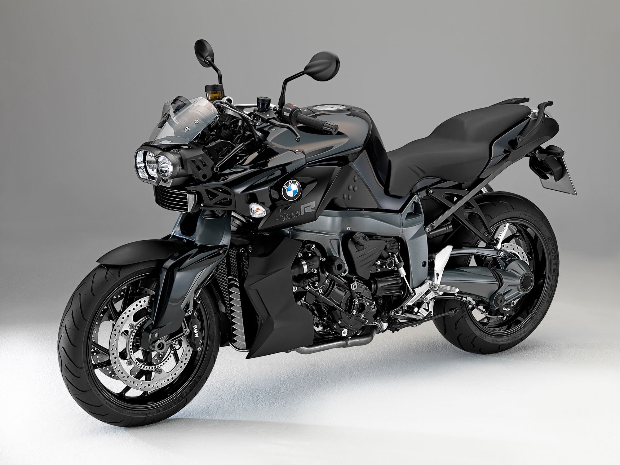 BMW, single object, studio shot, indoors, gray background, vehicle, BMW K1300R, mode of transportation, luxury, black color, 1080P, full length, land vehicle, HD Wallpaper