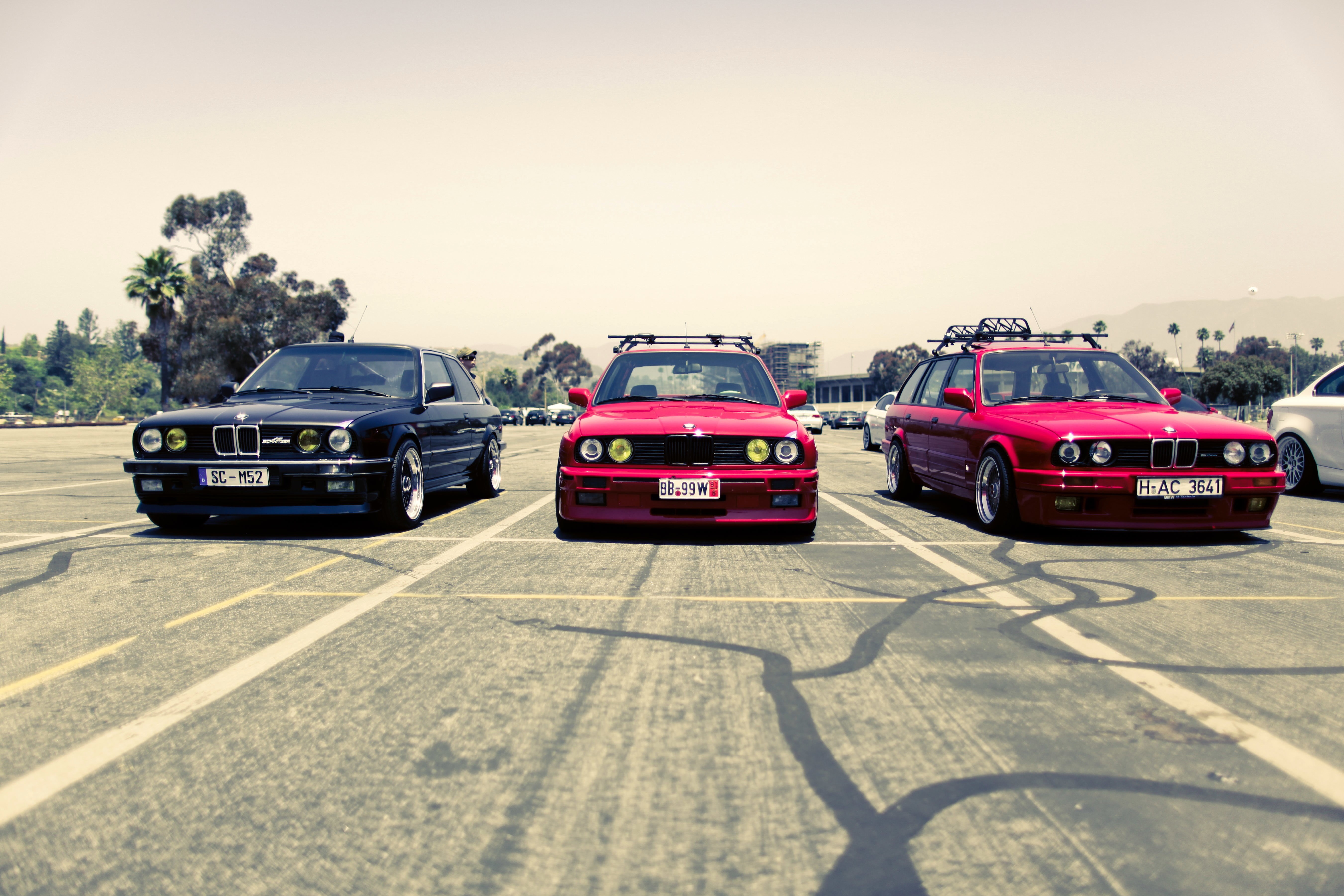 road, red, BMW E30, cars, sky, day, one, tree, black, travel, vehicle, nature, sunlight, 5K, street, copy space, two, transportation, plant, no people, HD Wallpaper