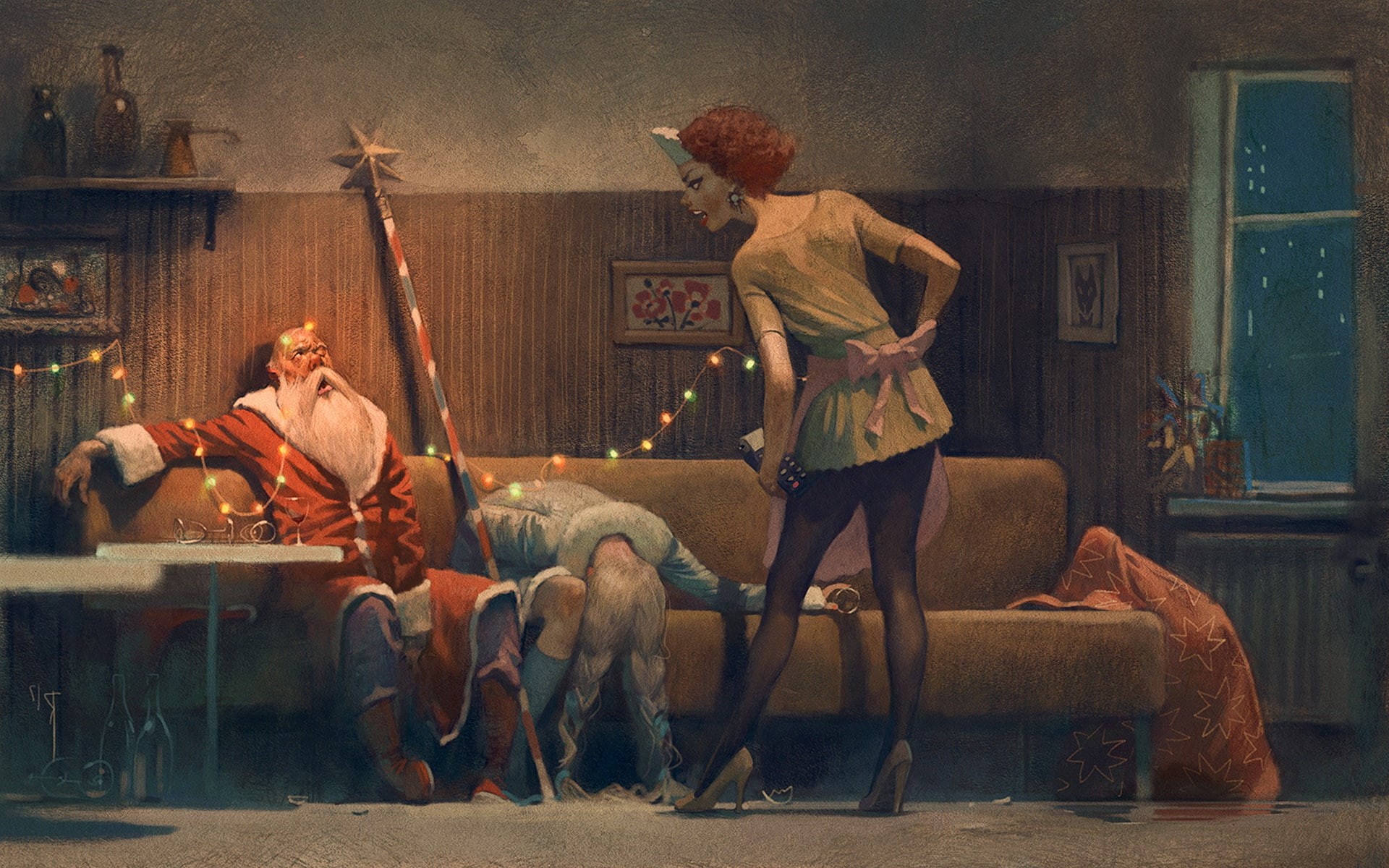 booze, drunk, Christmas, happy new year, 1080P, Santa Claus, maiden, new year, merry christmas, after party, HD Wallpaper