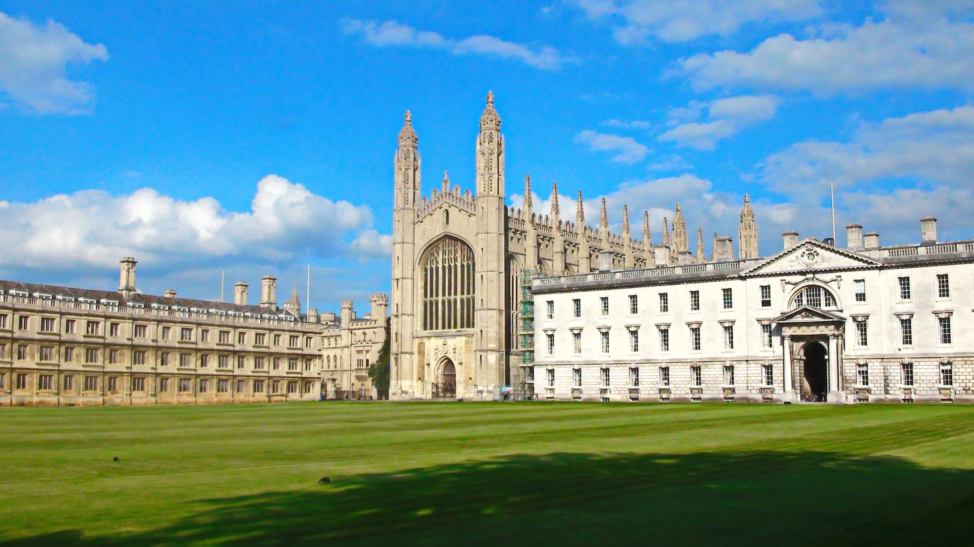 nature, kings college, uk, lawn, building exterior, plant, education, england, cambridge, grass, sky, building, architecture, 2K, university, green color, HD Wallpaper