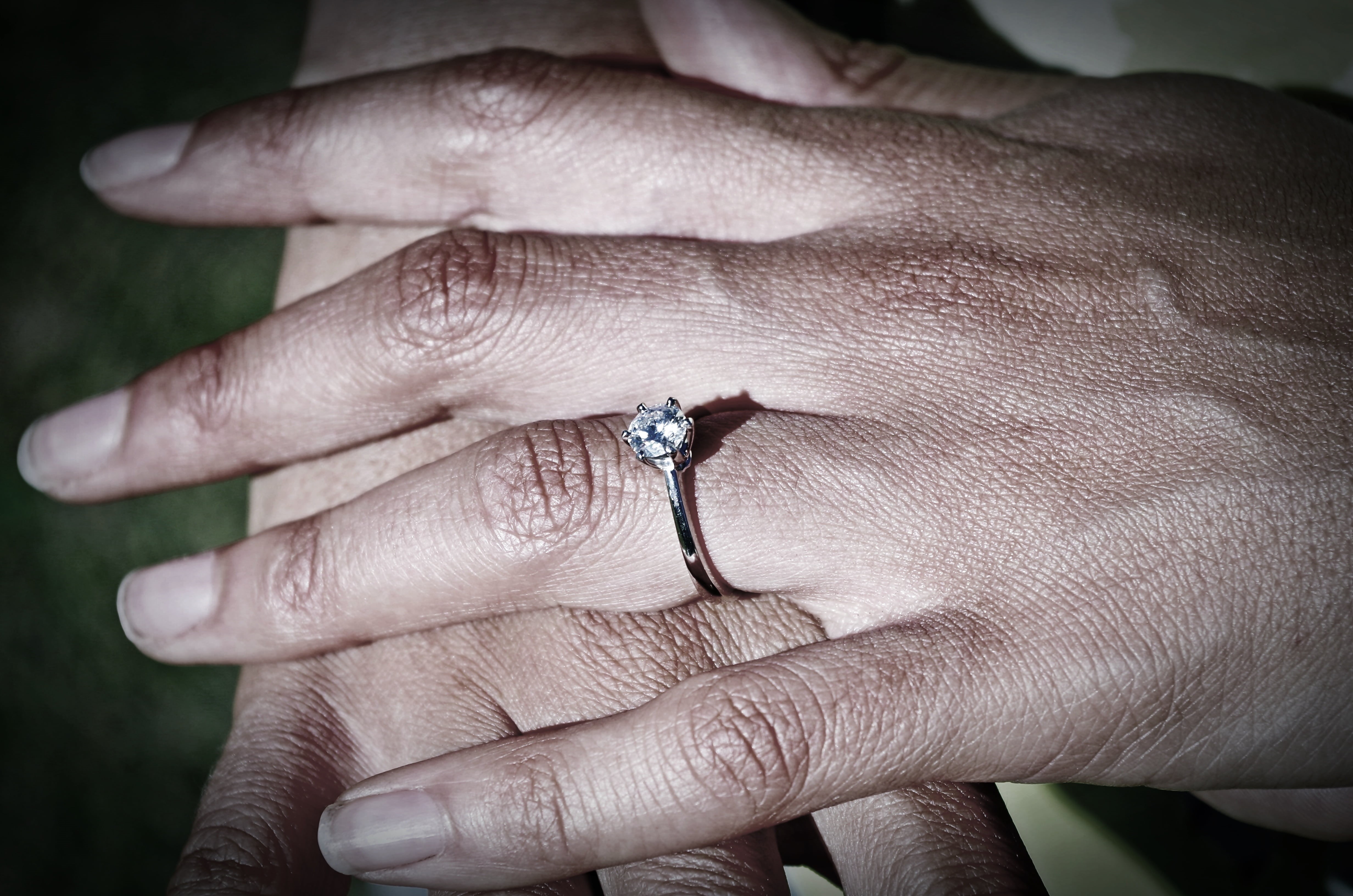 woman, love, close-up, human limb, diamond, gritty, black and white, happy, marriage, clear, wearing, colored, precious, adult, two people, wedding, elegance, HD Wallpaper