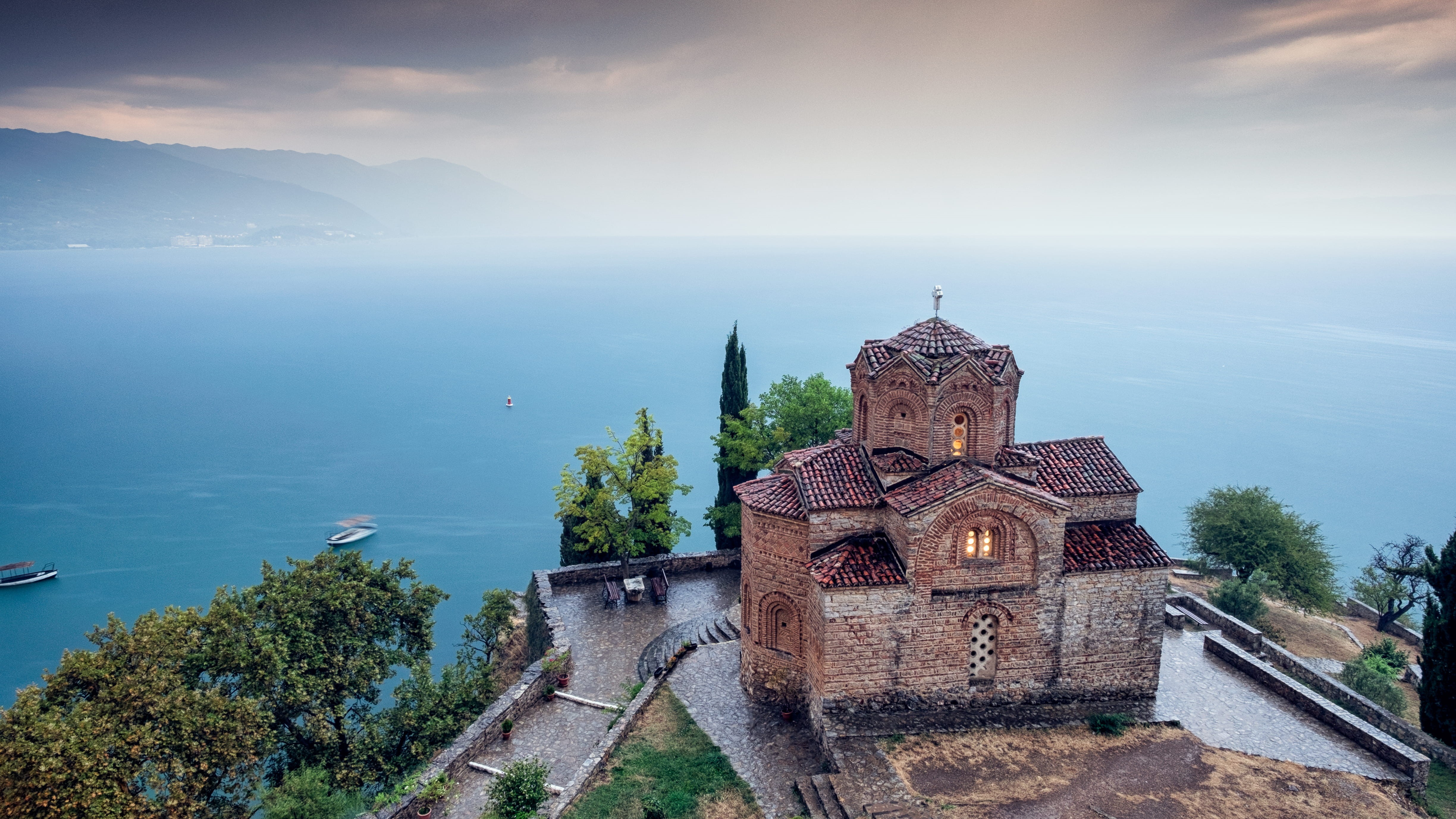 sea, architecture, no people, lake, built structure, st. john, macedonia (fyrom), ohrid, nemanja sekulic, 4K, belief, water, place of worship, building exterior, HD Wallpaper