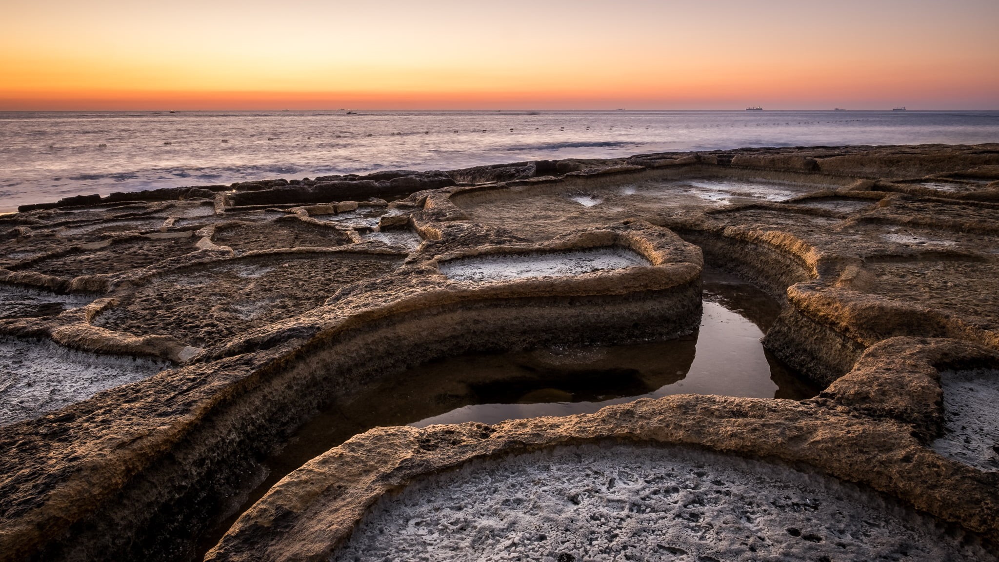 ultra, long exposure, outdoor, 1080P, motion, ocean, geotagged, fujifilm, beach, seascape, sunset, sunrise, panoramic, blue ocean, MT, rocks, blue, Malta, HD Wallpaper