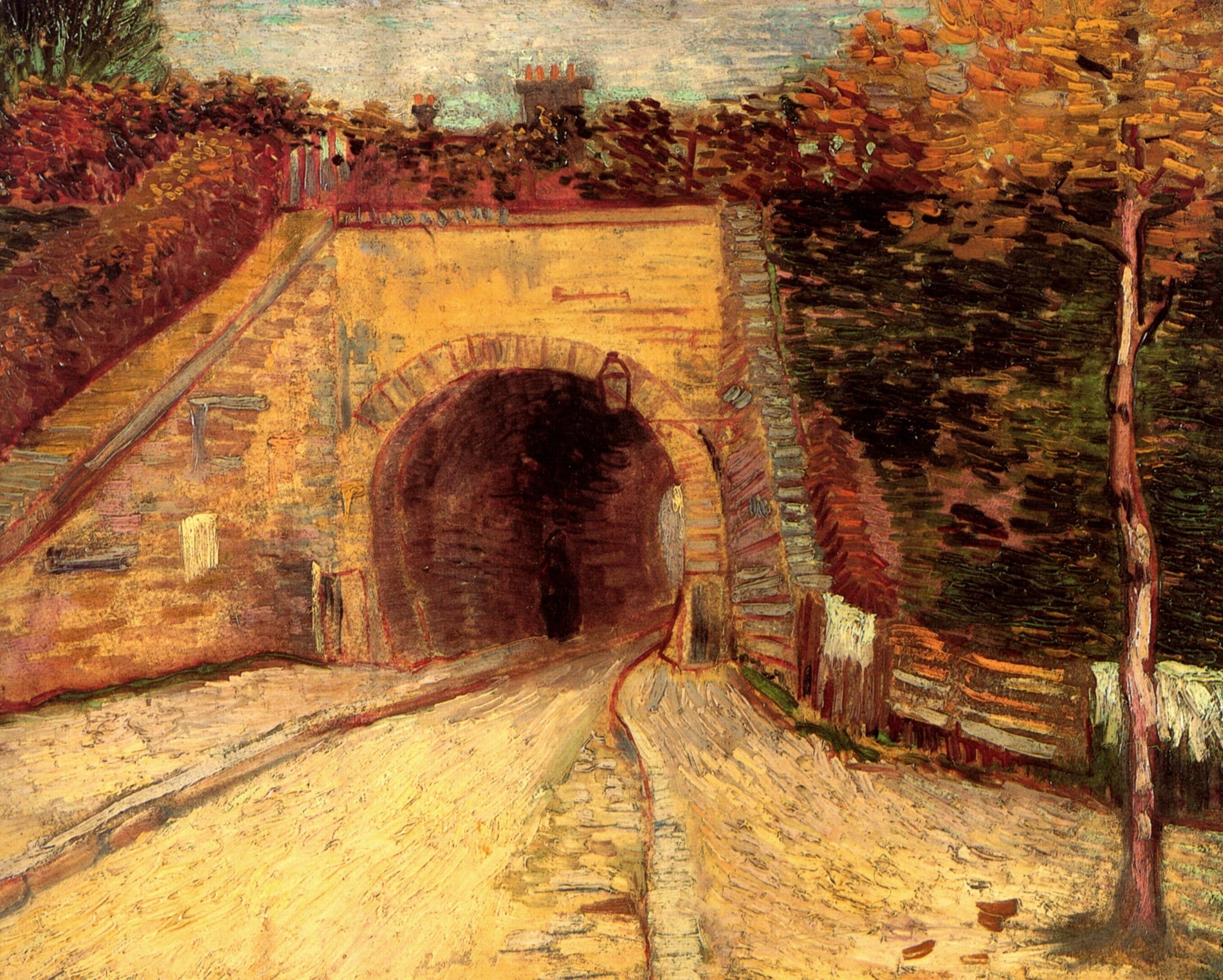 The Viaduct, Underpass, tunnel, Roadway with, Vincent van Gogh, 2K, arch, HD Wallpaper