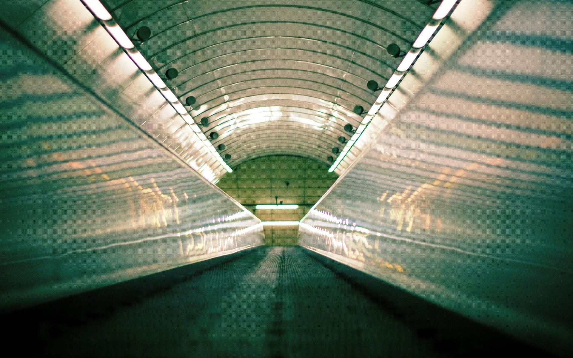 escalator, reflection, 1080P, no people, digital art, direction, underground walkway, long, indoors, photo manipulation, subway, built structure, underpass, HD Wallpaper