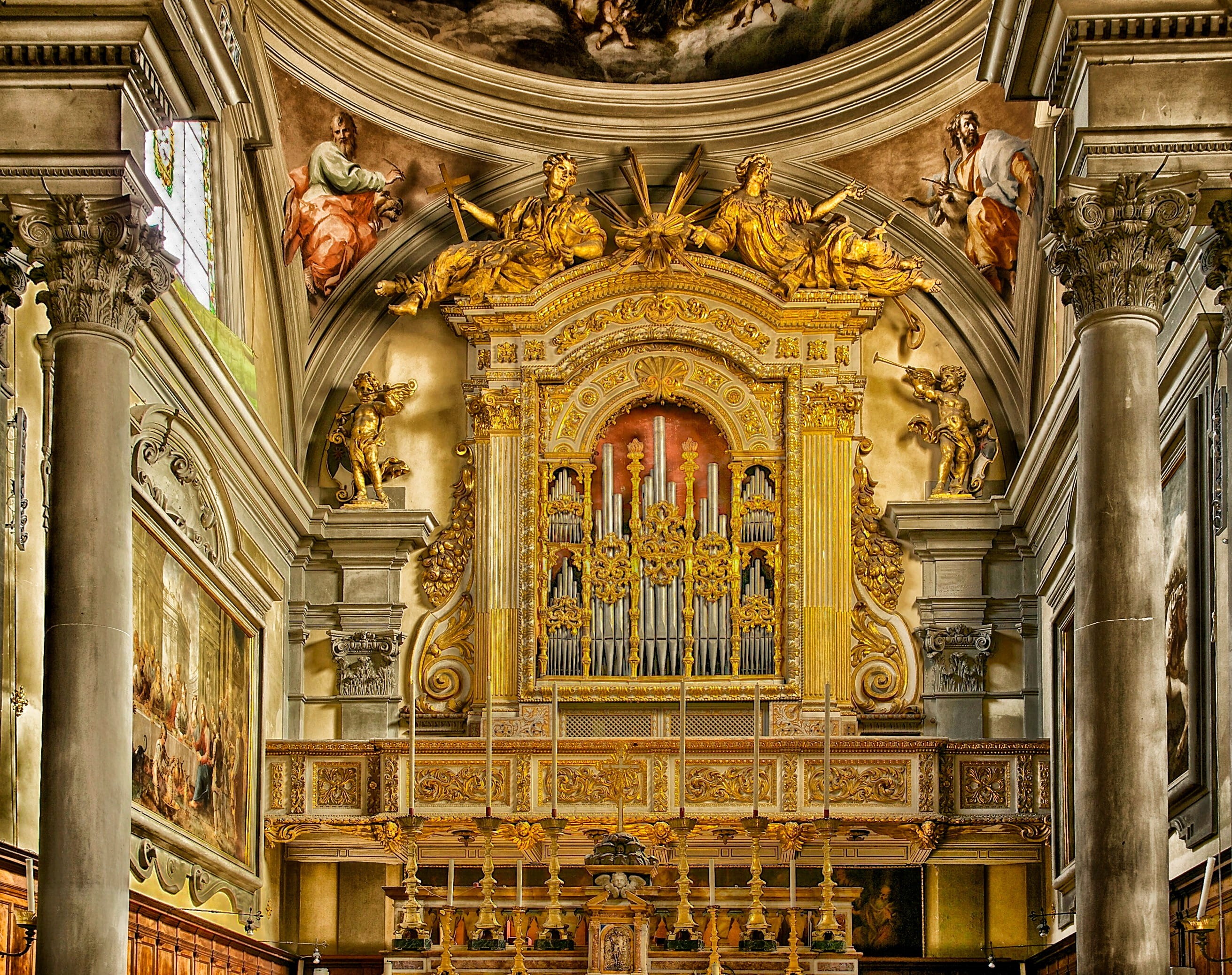 building, sculptures, cathedral, carving, close, organ, church, hdr, place of worship, interior, buildings, baroque style, indoor, musical instrument, catholicism, HD Wallpaper