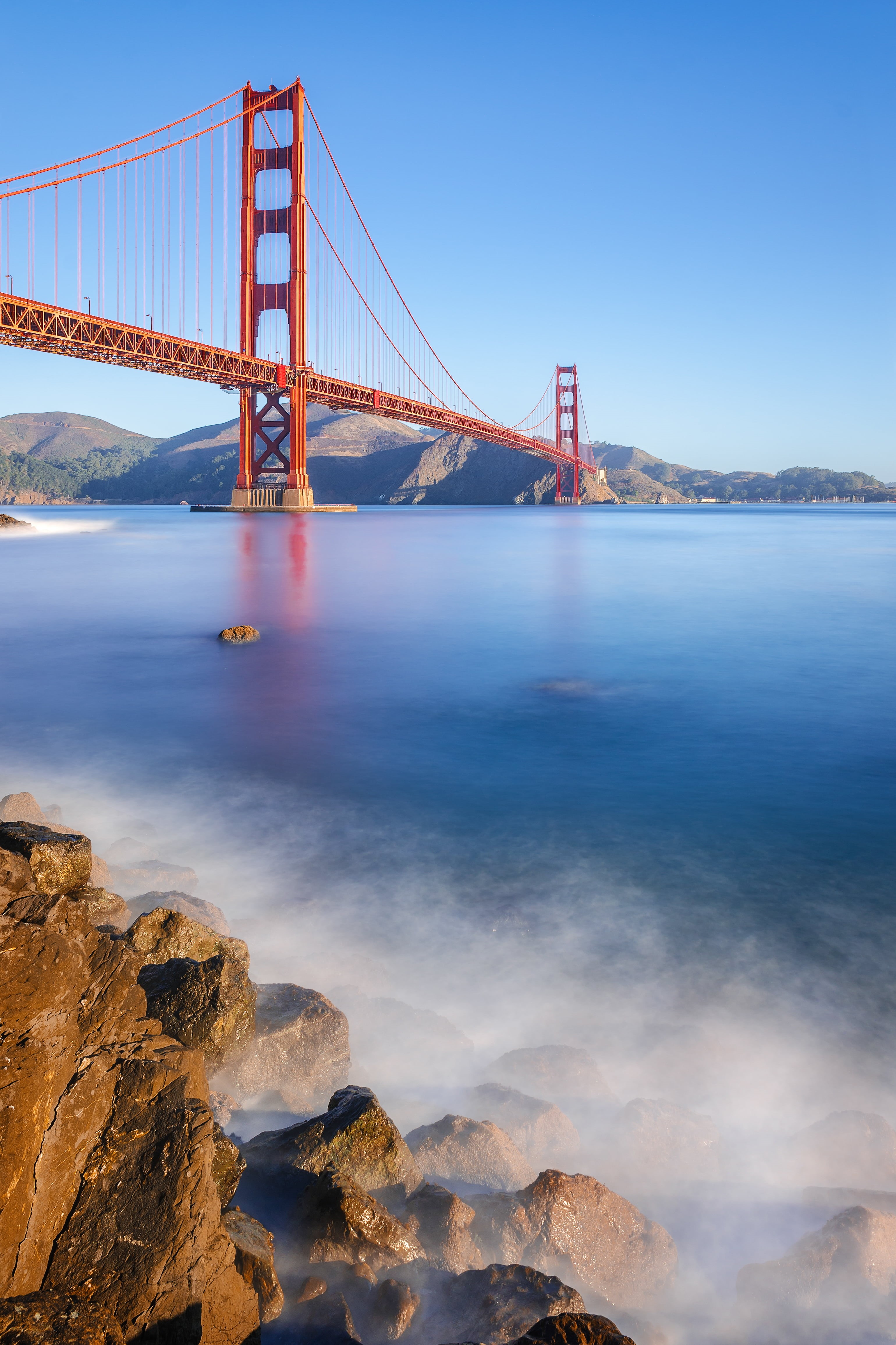 World, san Francisco - California, cityscape, blue lake, US, lake, United States, bridge, sunrise, long exposure, CA, san Francisco County, North America, Phone HD Wallpaper