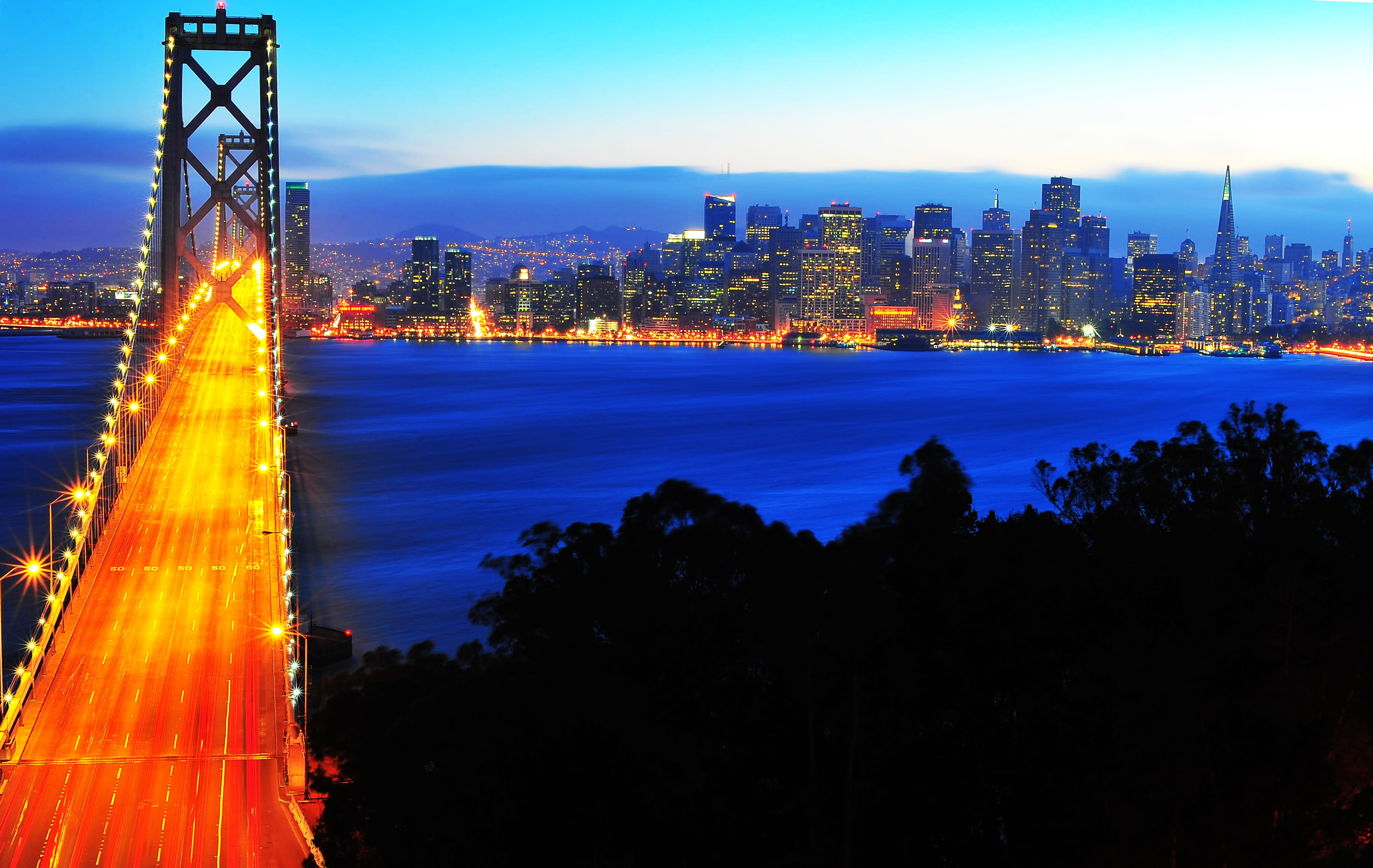 treasure island, famous Place, oakland bay bridge, built Structure, Photo, urban Scene, Blue Bay, traffic, sf, bridge - Man Made Structure, island  view, HD Wallpaper