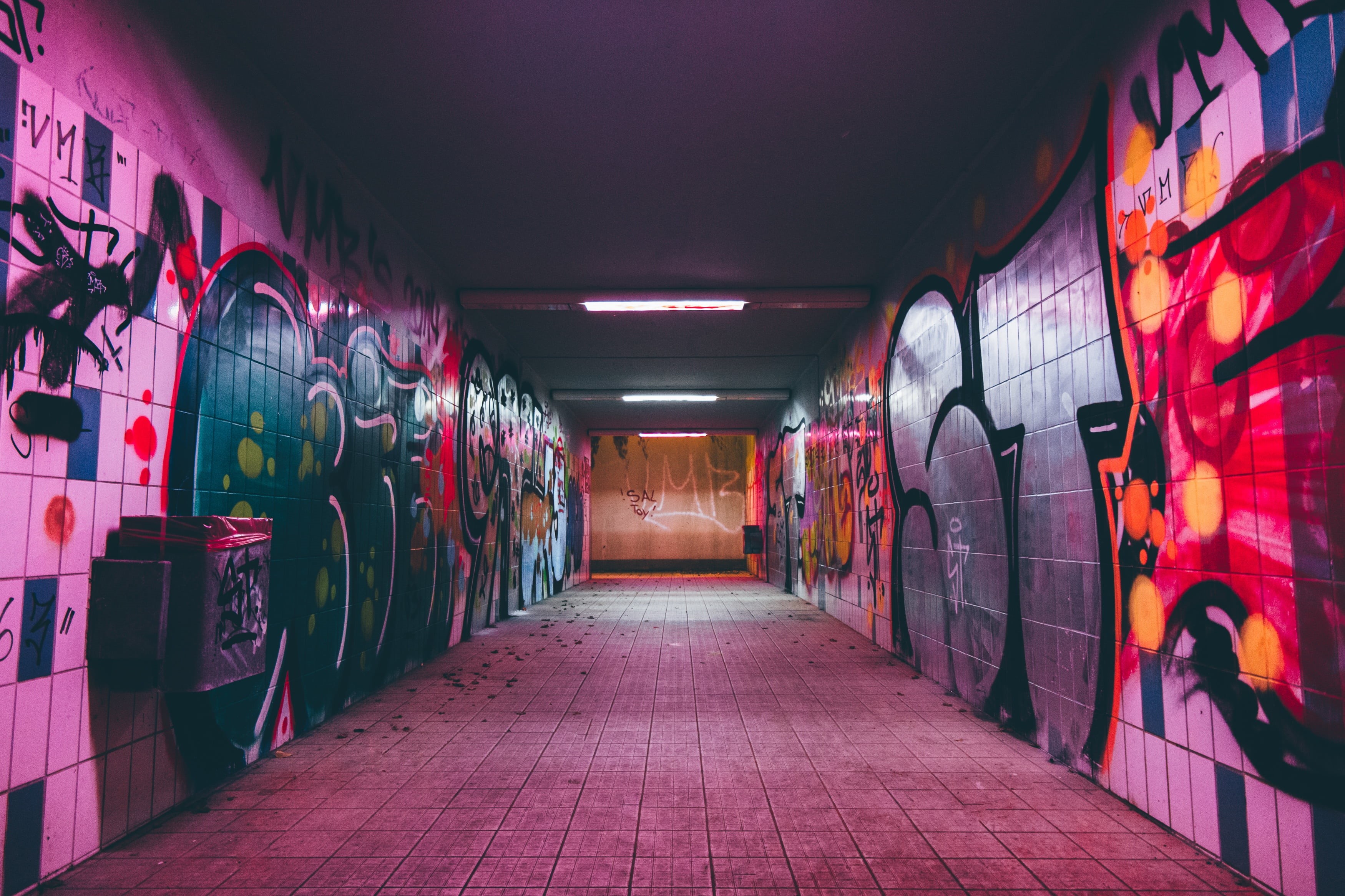 modern, art and craft, arcade, flooring, tunnel, no people, illuminated, architecture, footpath, creativity, the way forward, night, diminishing perspective, HD Wallpaper
