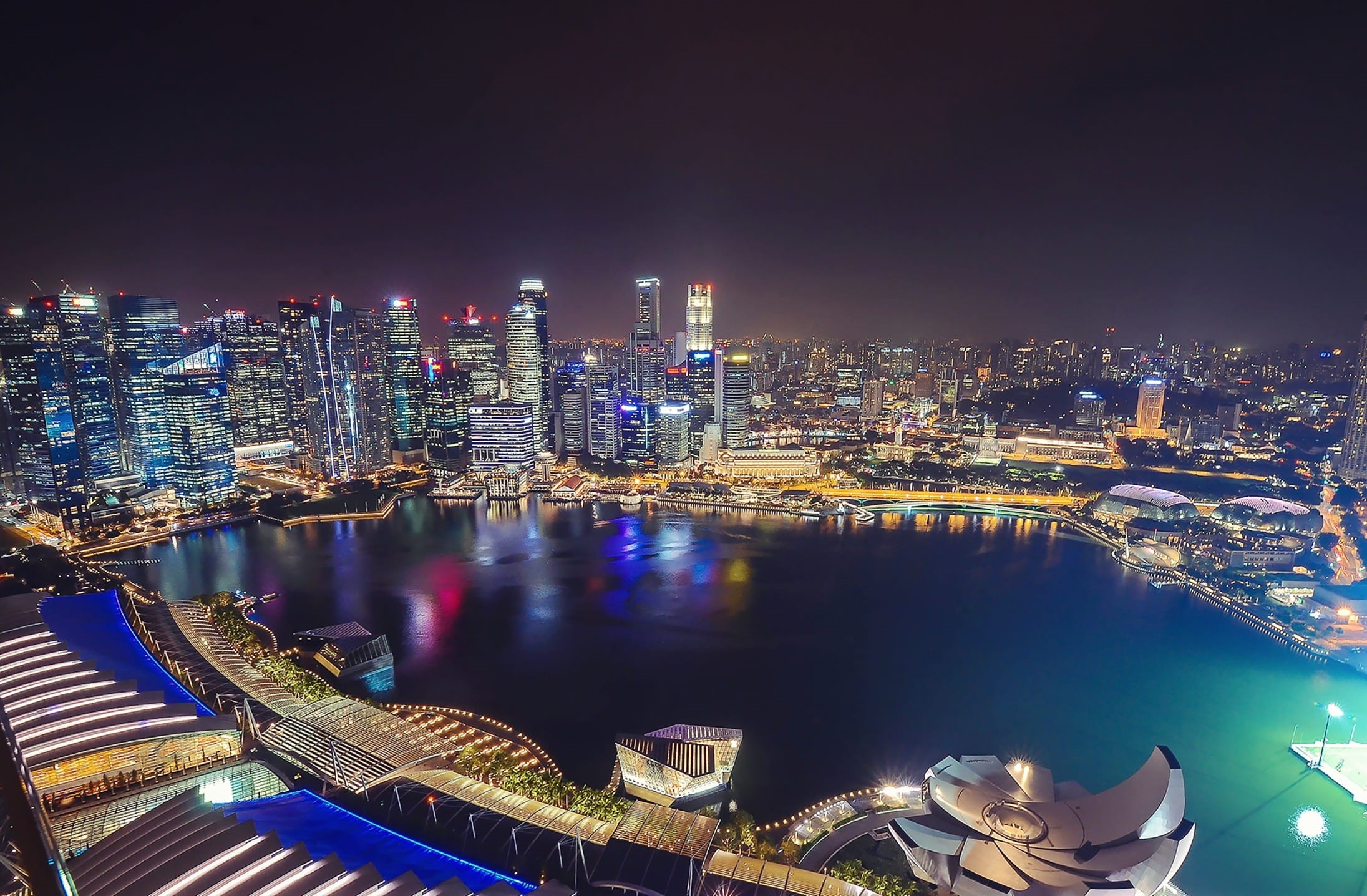 landscape, architecture, travel destinations, no people, skyscraper, city, skypark, cityscape, marina bay sands, residential district, nature, office building exterior, HD Wallpaper