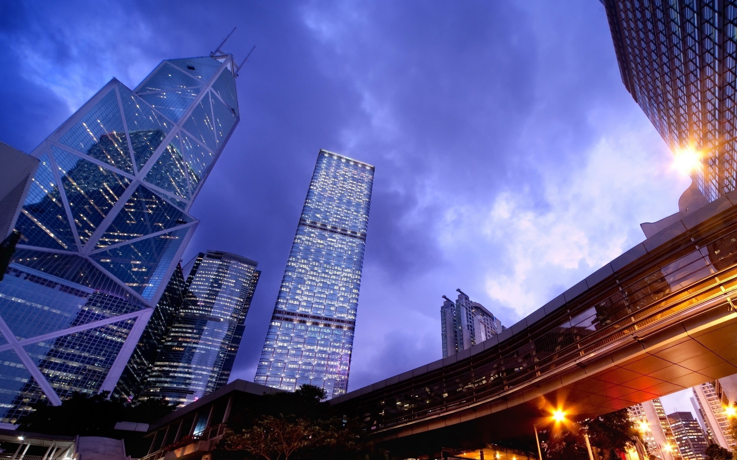 curtain, financial district, outdoors, 2K, low angle view, office, China, sky, dusk, illuminated, cloud - sky, built structure, modern, cityscape, nighttime, HD Wallpaper