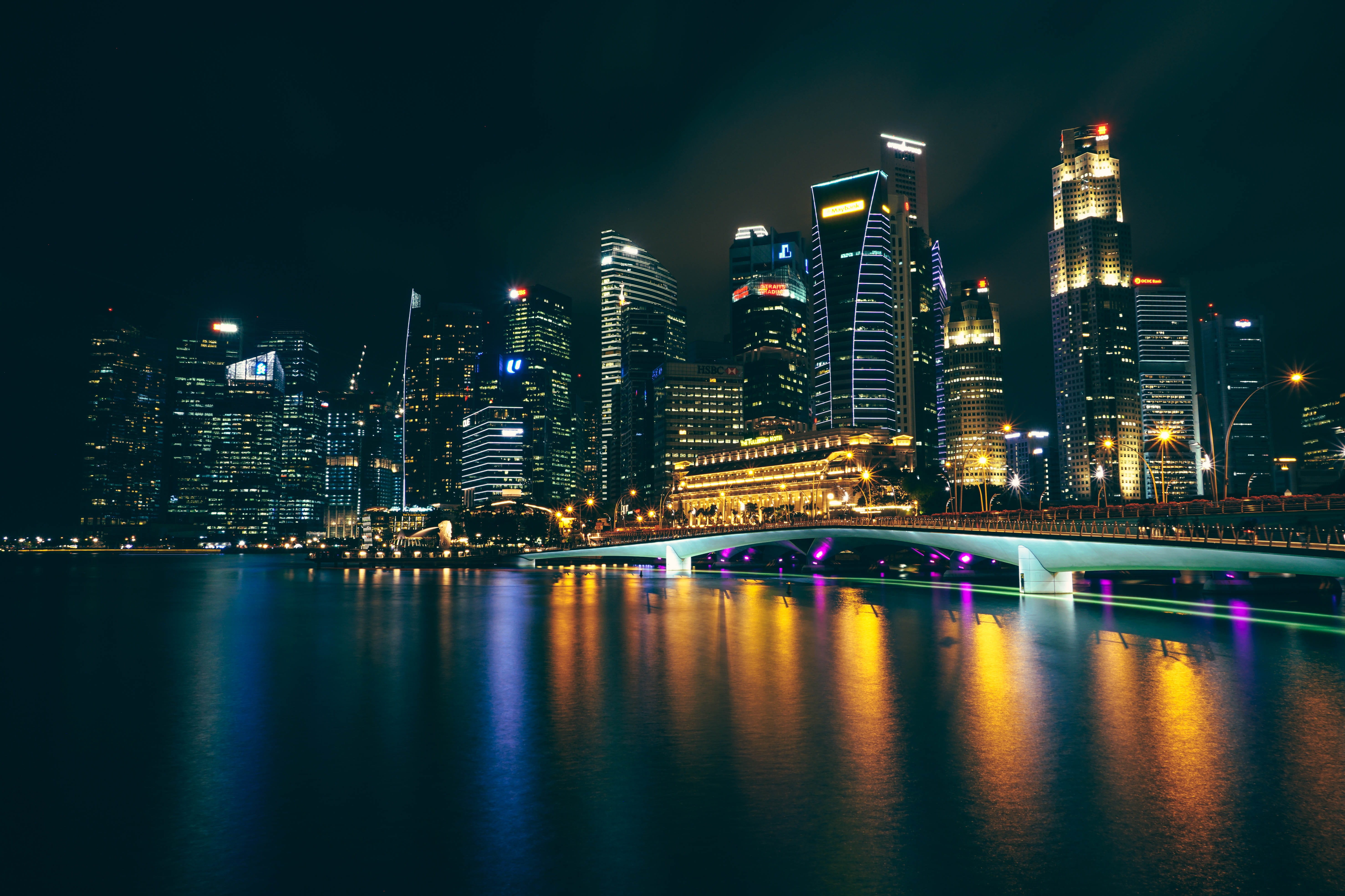 tower, tall - high, landscape, near, 5K, architecture, downtown District, dark, asia, bridge - man made structure, famous Place, rise, sky, skyscraper, HD Wallpaper