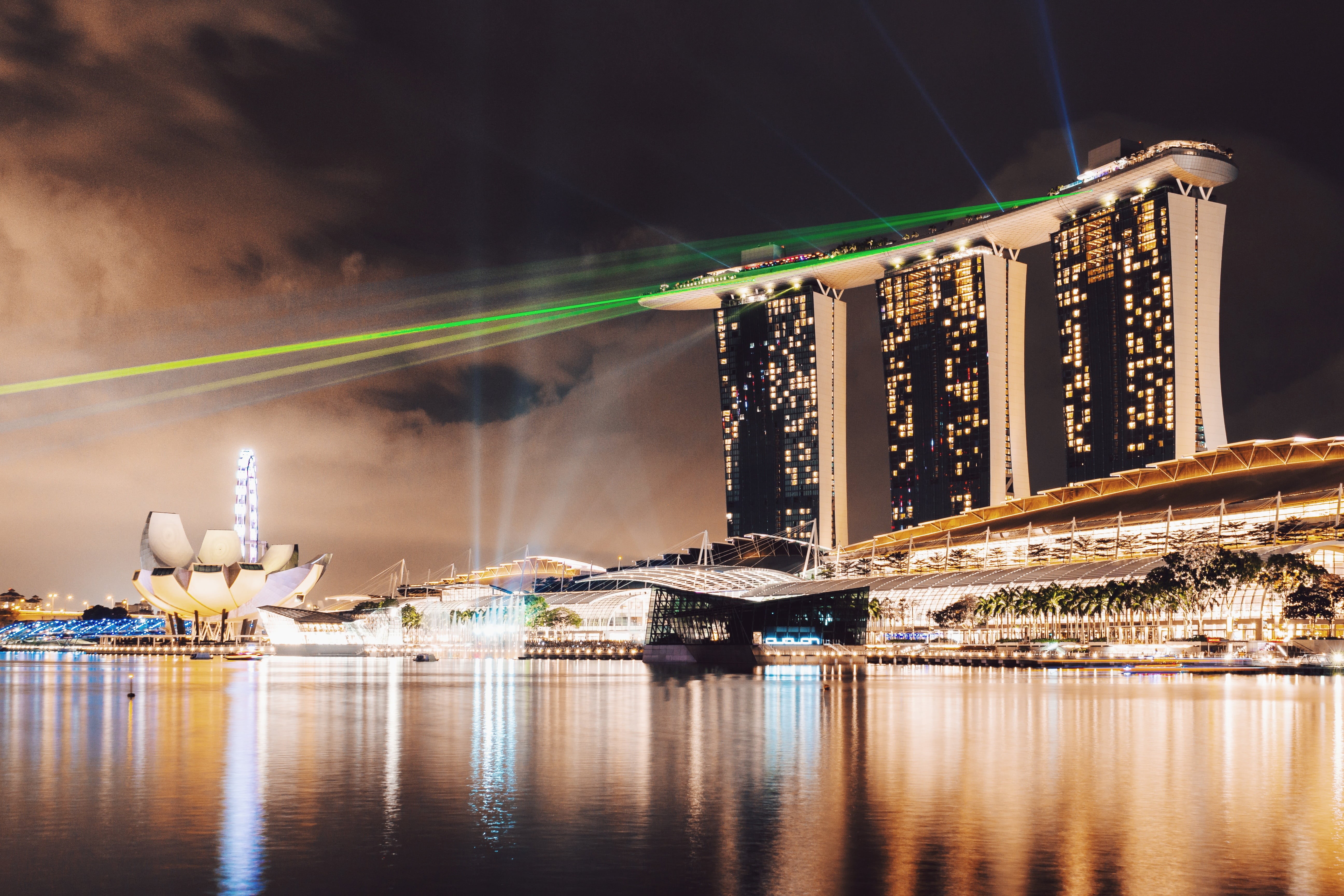 skyscraper, industry, dark, illuminated, bay, bridge, sans, connection, ocean, outdoors, water, landscape, photography, bridge - man made structure, office building exterior, HD Wallpaper