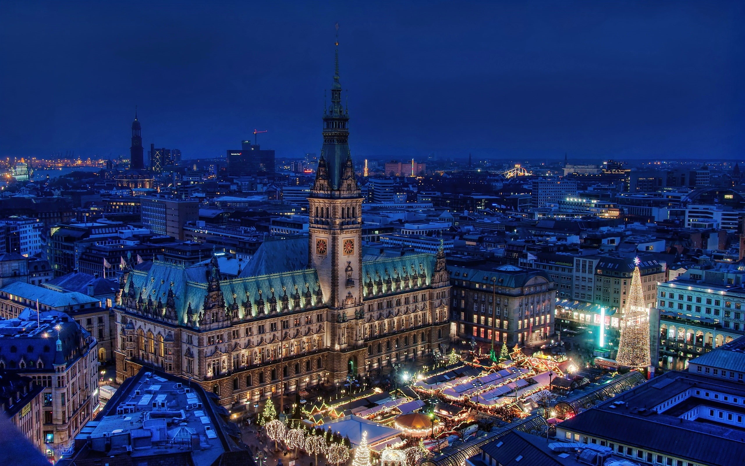 House, City, Hamburg, Lights, Night, Skyline, Germany, 2K, HD Wallpaper