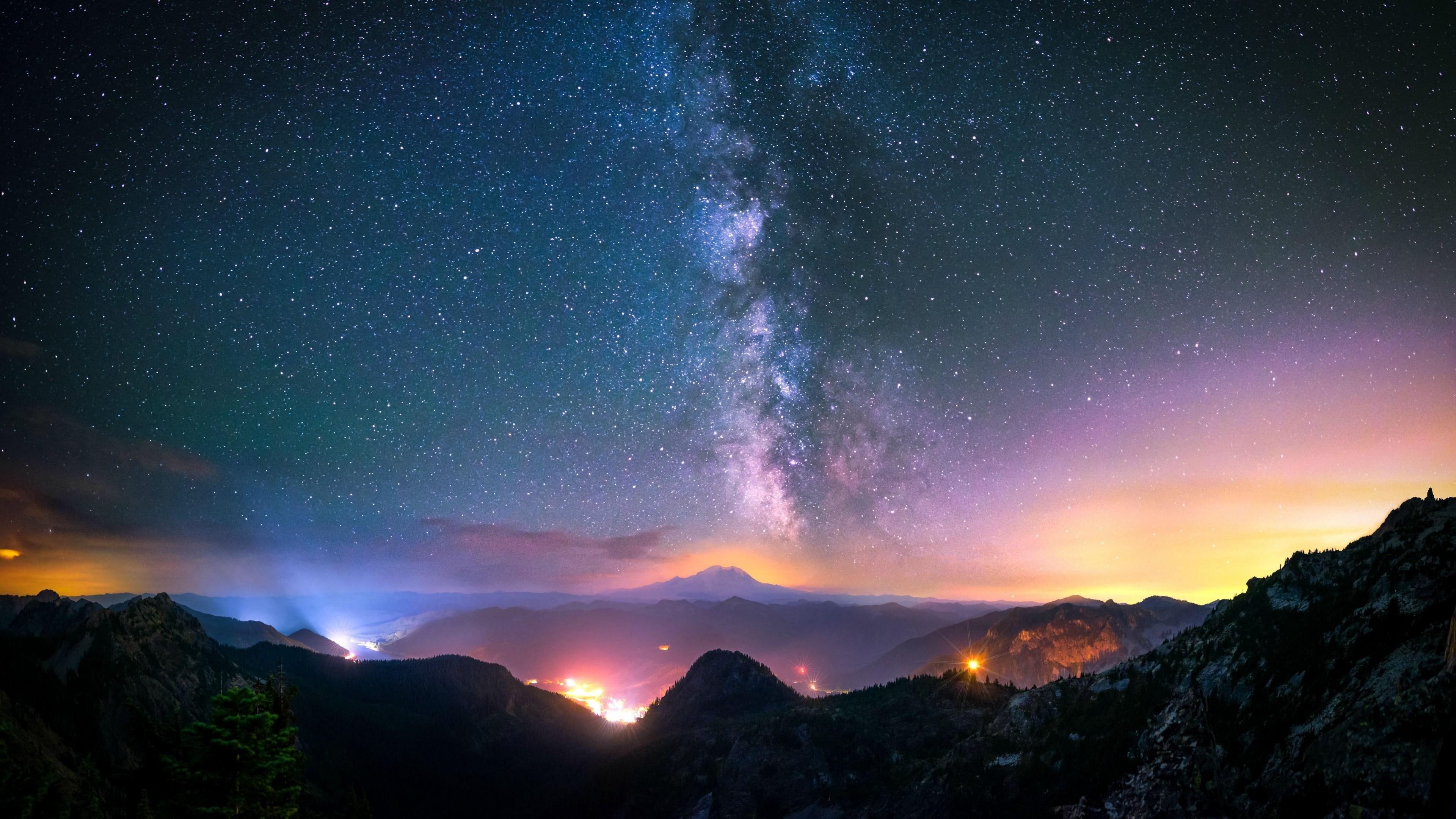 united states, galaxy, washington, sky, mount rainier, nature, milky way, space, night, astronomy, snoqualmie pass, wildfire, cosmos, phenomenon, universe, HD Wallpaper