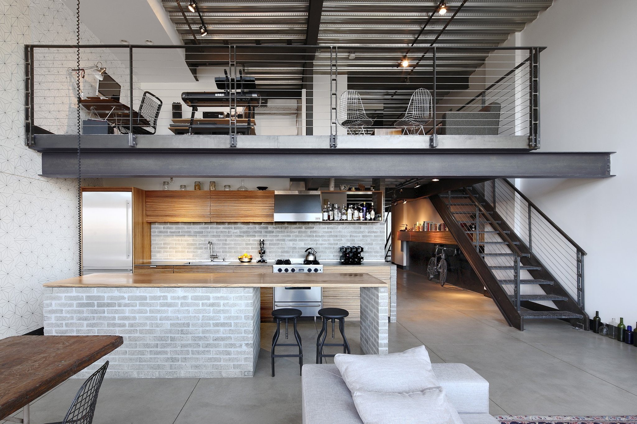 1080P, kitchen, style, dining room, living space, Industrial Loft, interior, loft, HD Wallpaper