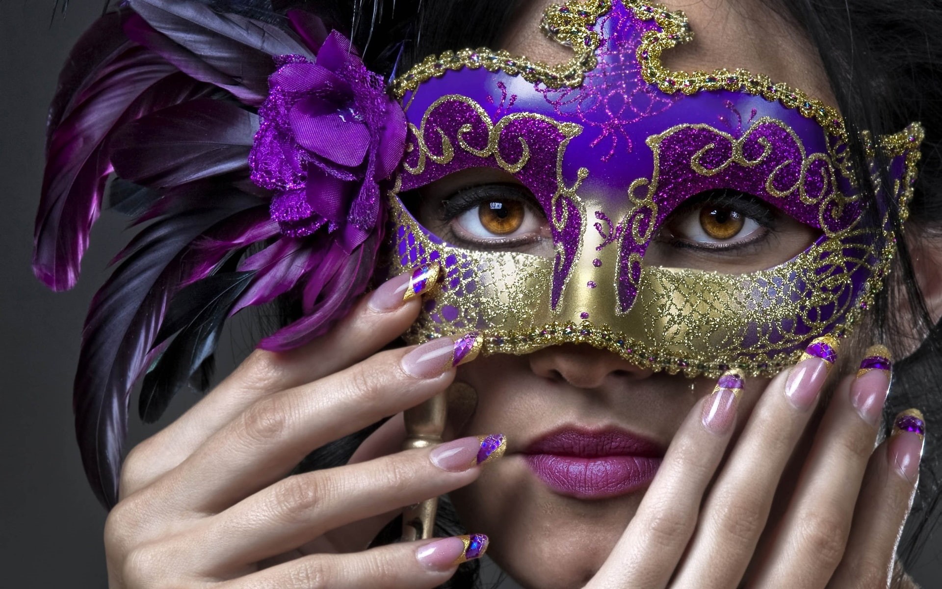 1080P, Feathers, Girl, Mask, HD Wallpaper