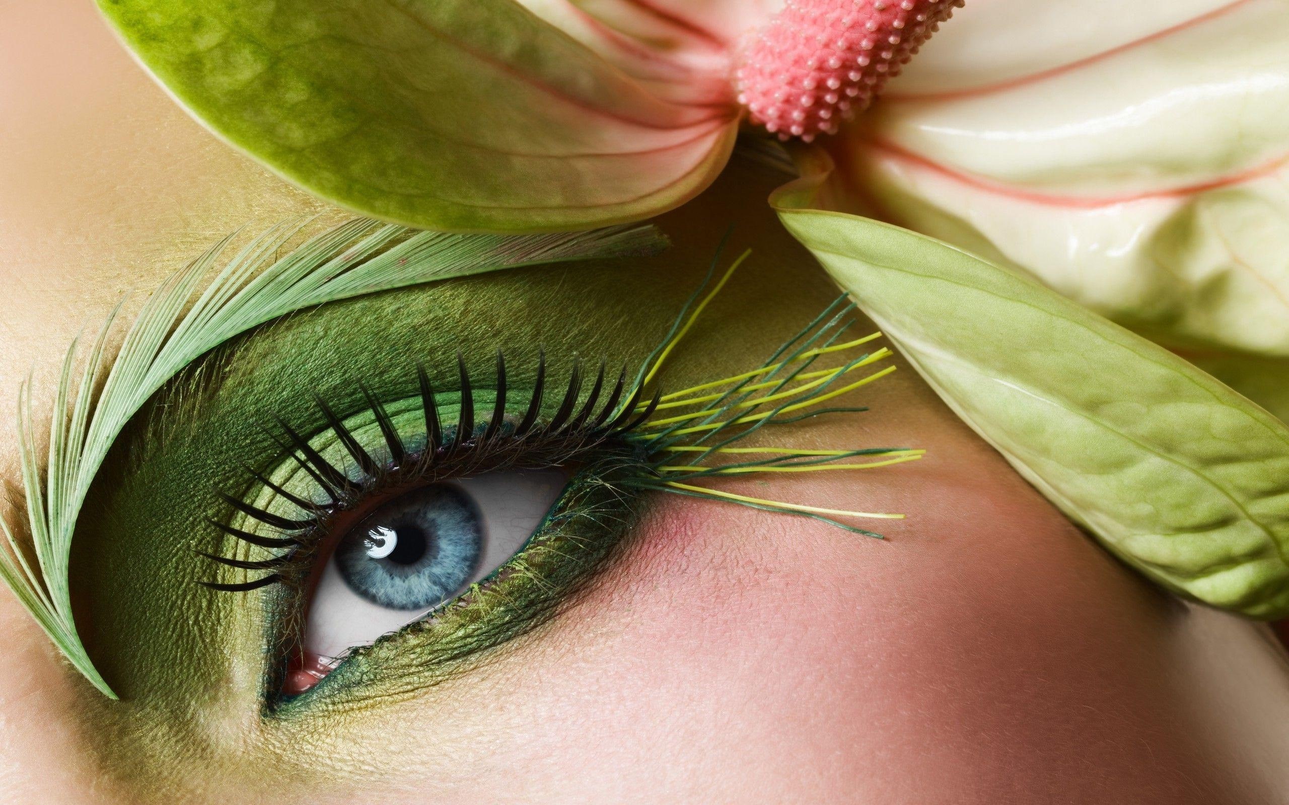 2K, 2560x1600, eyelash, women, make, mascara, make-up, green, eyeshadow, woman, black, photography, s, eye, HD Wallpaper