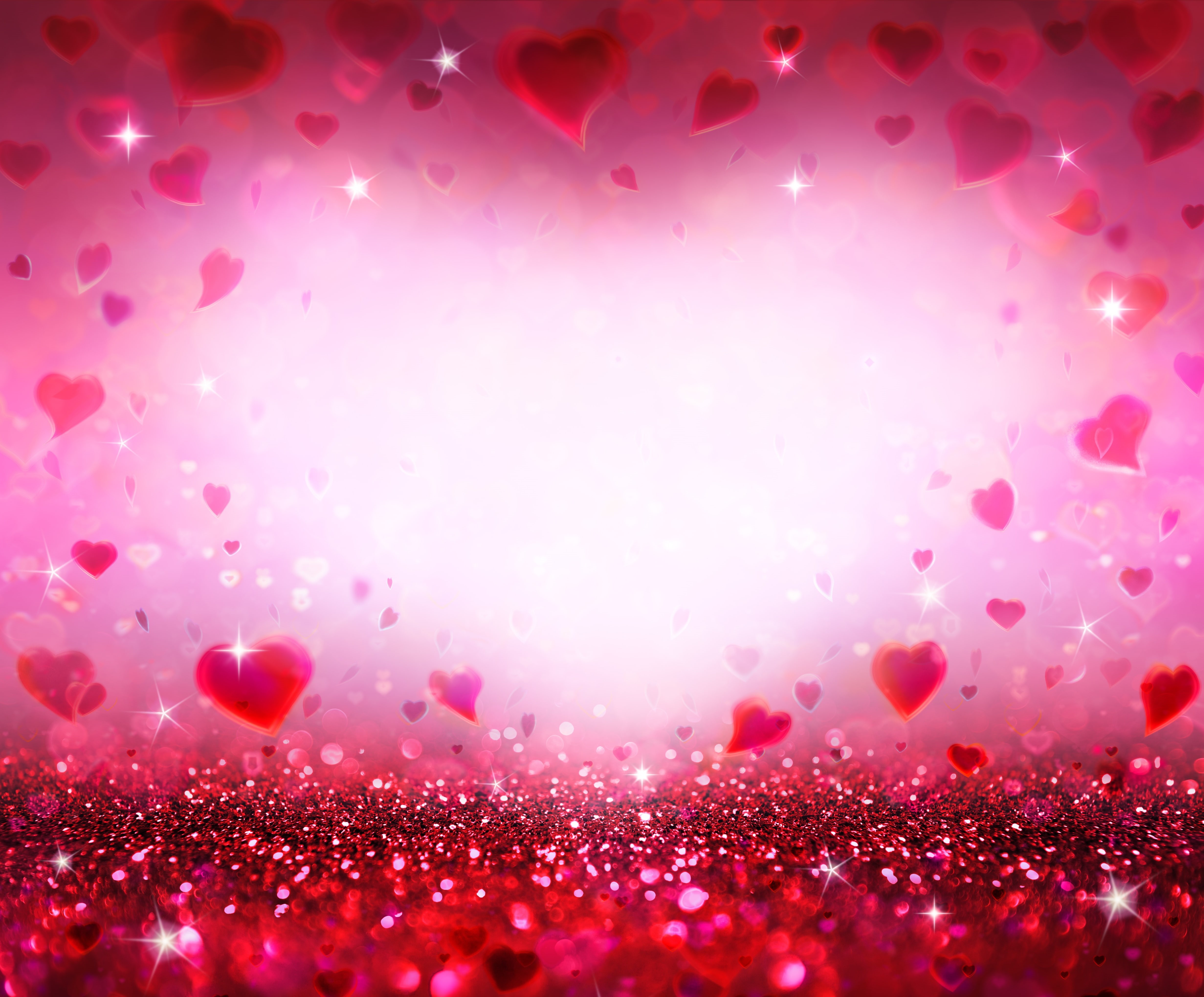 pink, glitter, sequins, hearts, bokeh, love, 4K, romantic, HD Wallpaper
