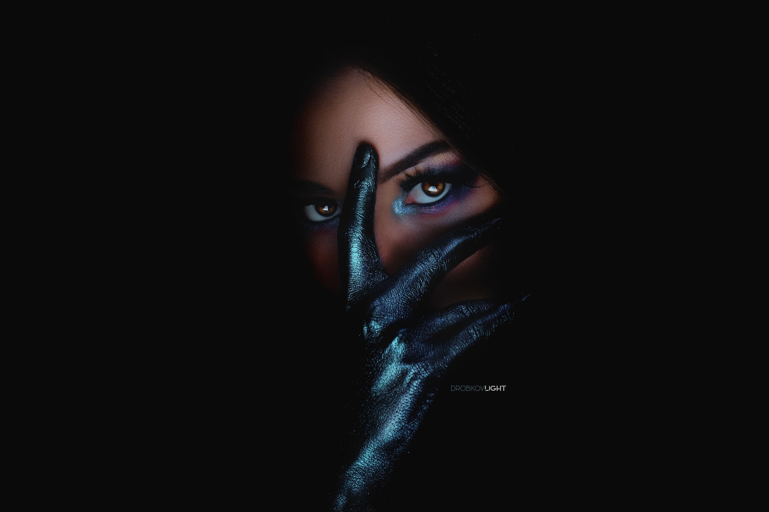 makeup, women, gloves, 2K, face, dark, HD Wallpaper