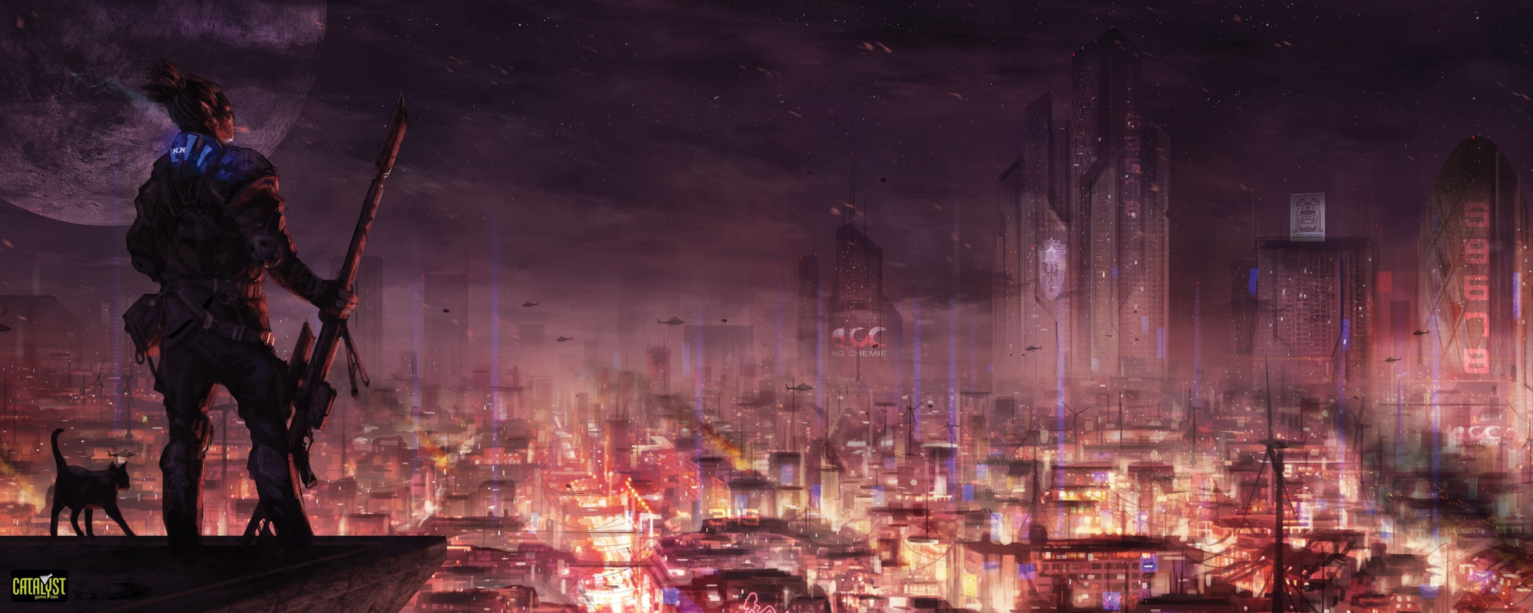 sci, firework, arts culture and entertainment, adult, celebration, fire, architecture, event, warrior, night, 5120x2048 px, Shadowrun, 5K, smoke - physical structure, HD Wallpaper