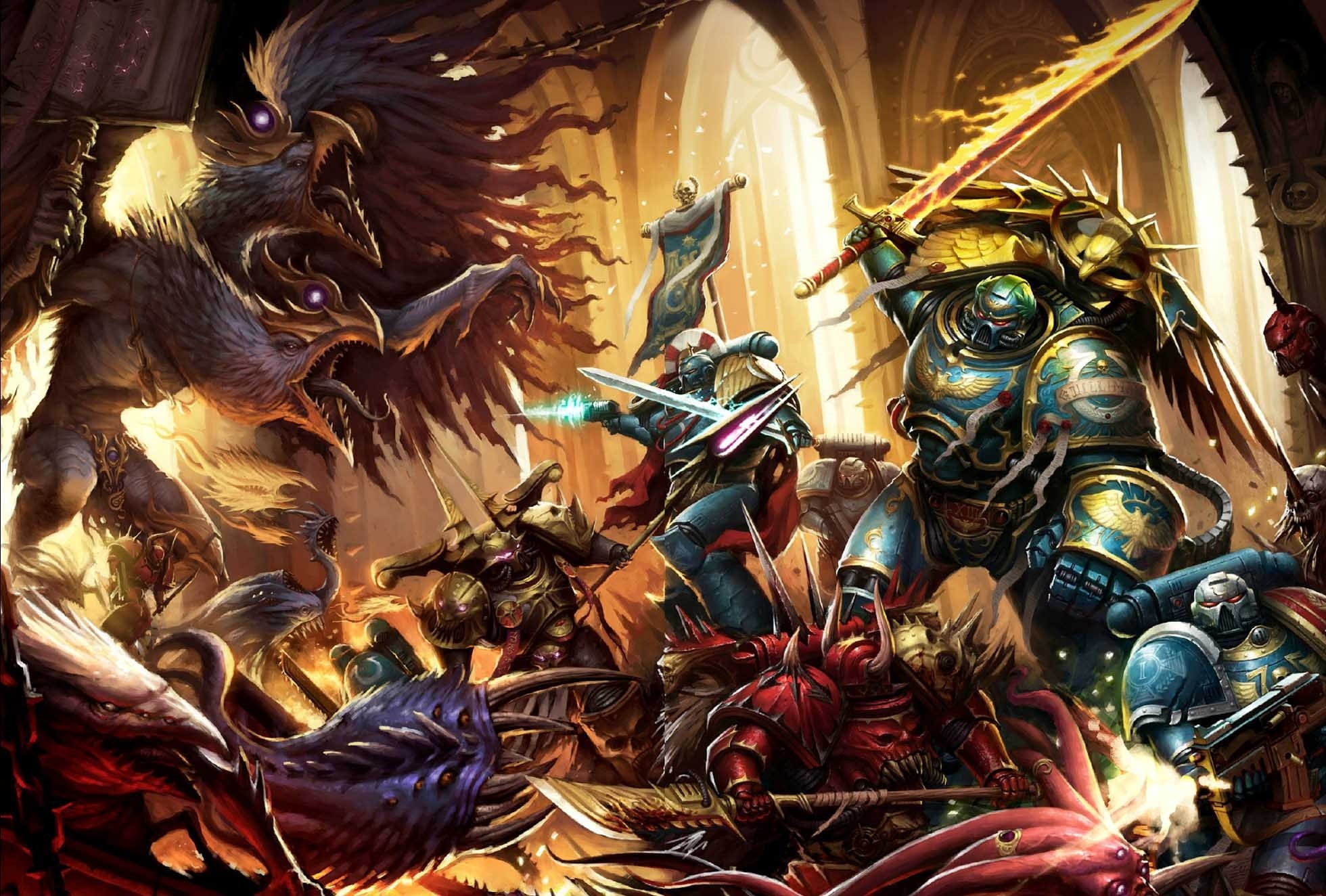 fantasy, warhammer, warrior, fighting, futuristic, fiction, 1080P, 40k, sci-fi, action, HD Wallpaper