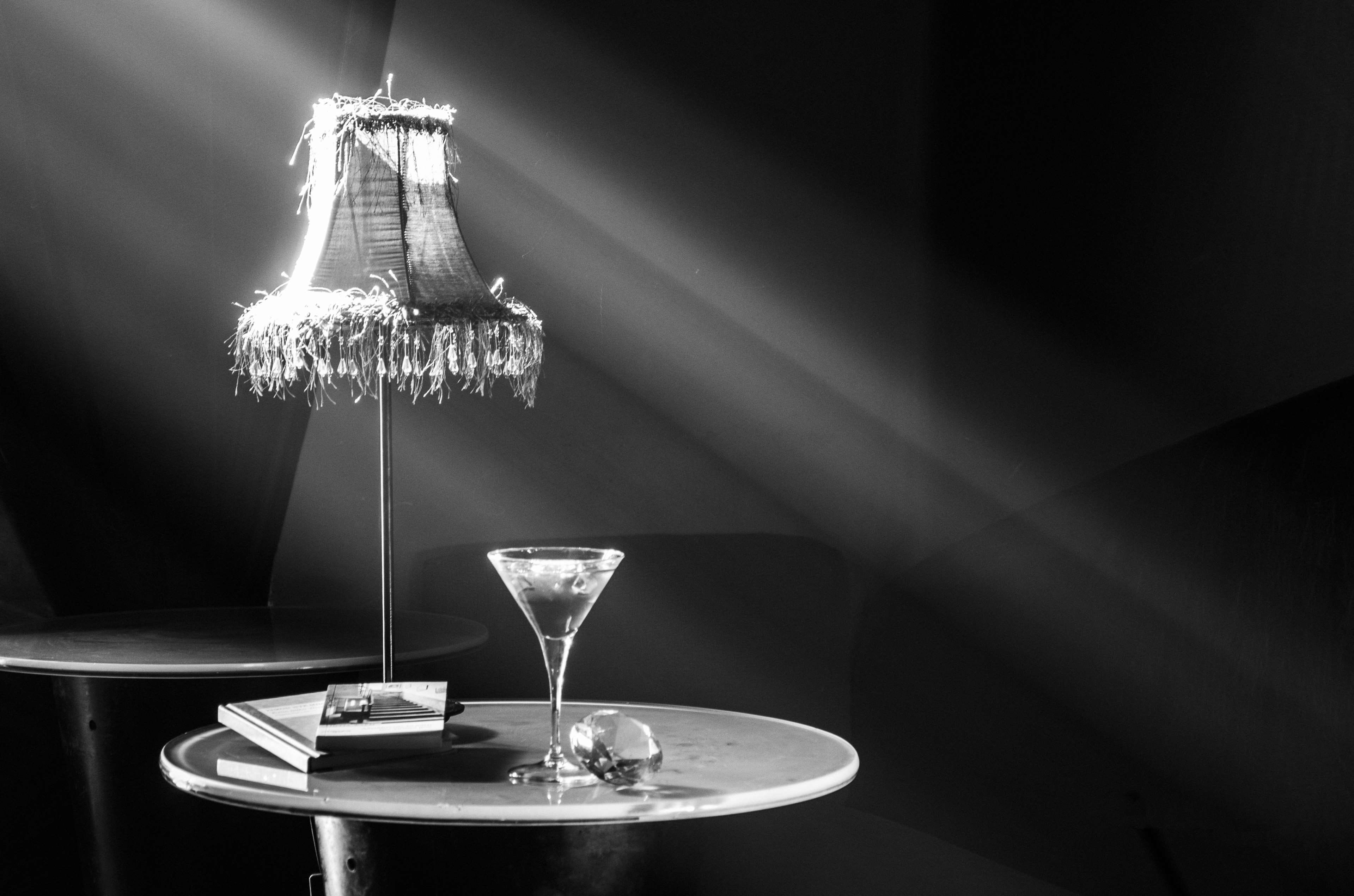 4K, no people, black background, indoors, luxury, nature, electric lamp, food and drink, black white, refreshment, equipment, lighting equipment, drink, HD Wallpaper