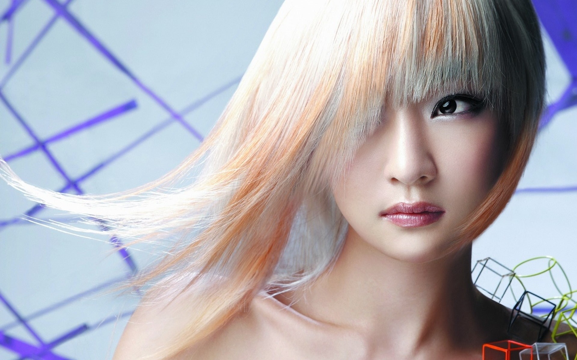 Girl, Hair, White, Makeup, 1080P, orange, Asian, Eyes, woman, haired, HD Wallpaper