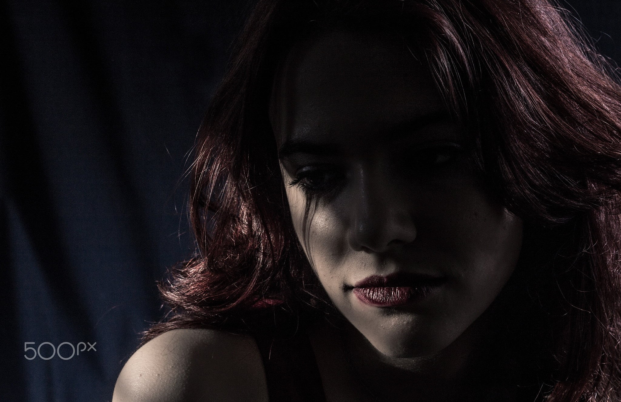 looking at camera, headshot, hairstyle, serious, portrait, hair, depression - sadness, close-up, black background, women, 1080P, dark, face, young adult, HD Wallpaper