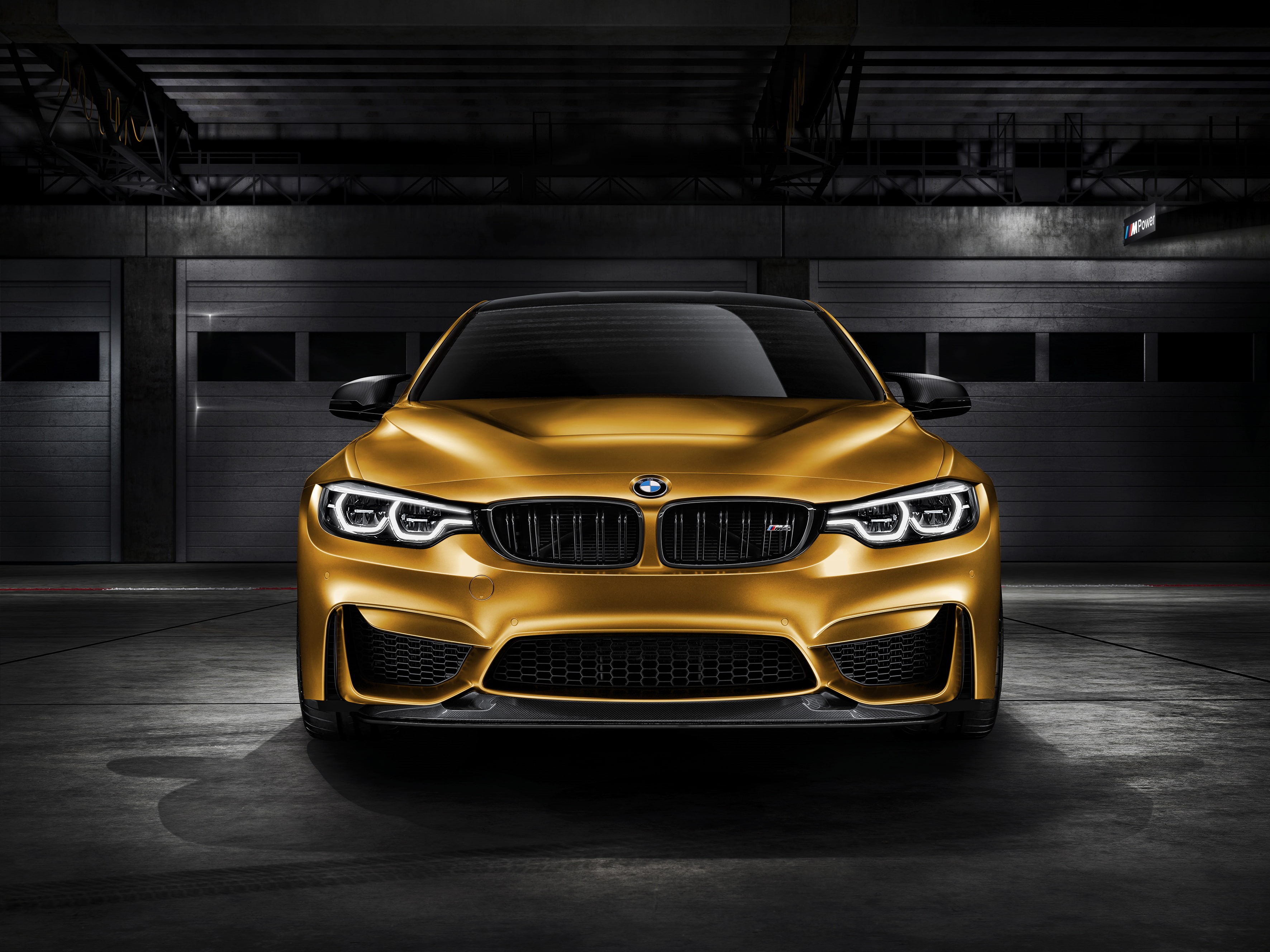 sport, architecture, car, Sunburst Gold, garage, yellow, no people, sports car, BMW M4 GTS, land vehicle, night, built structure, 2K, indoors, motor vehicle, HD Wallpaper