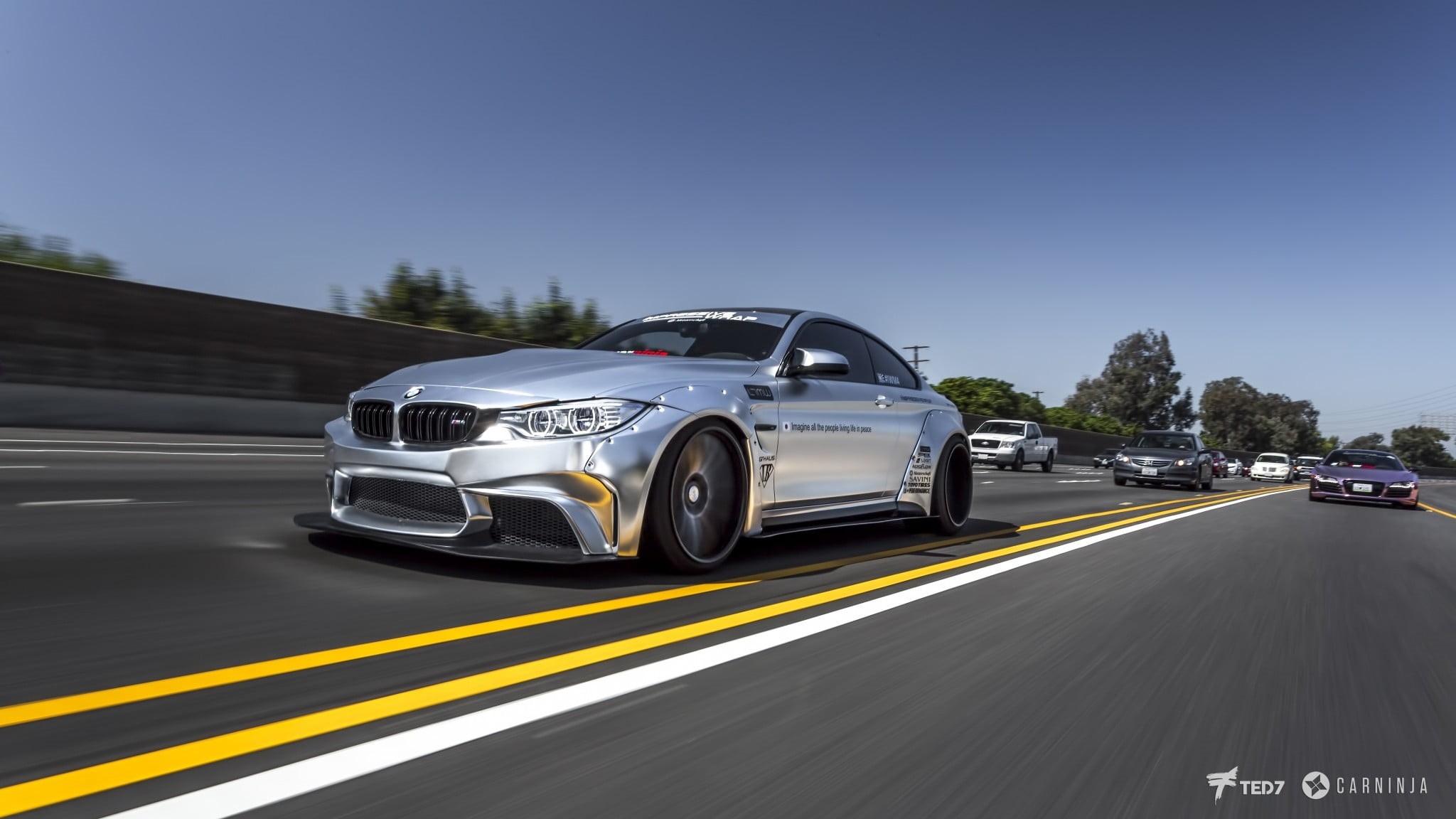 motor vehicle, car interior, double yellow line, car, sunset, clear sky, sky, blue, land vehicle, nature, sports car, street, blurred motion, low, BMW M4 Coupe, HD Wallpaper