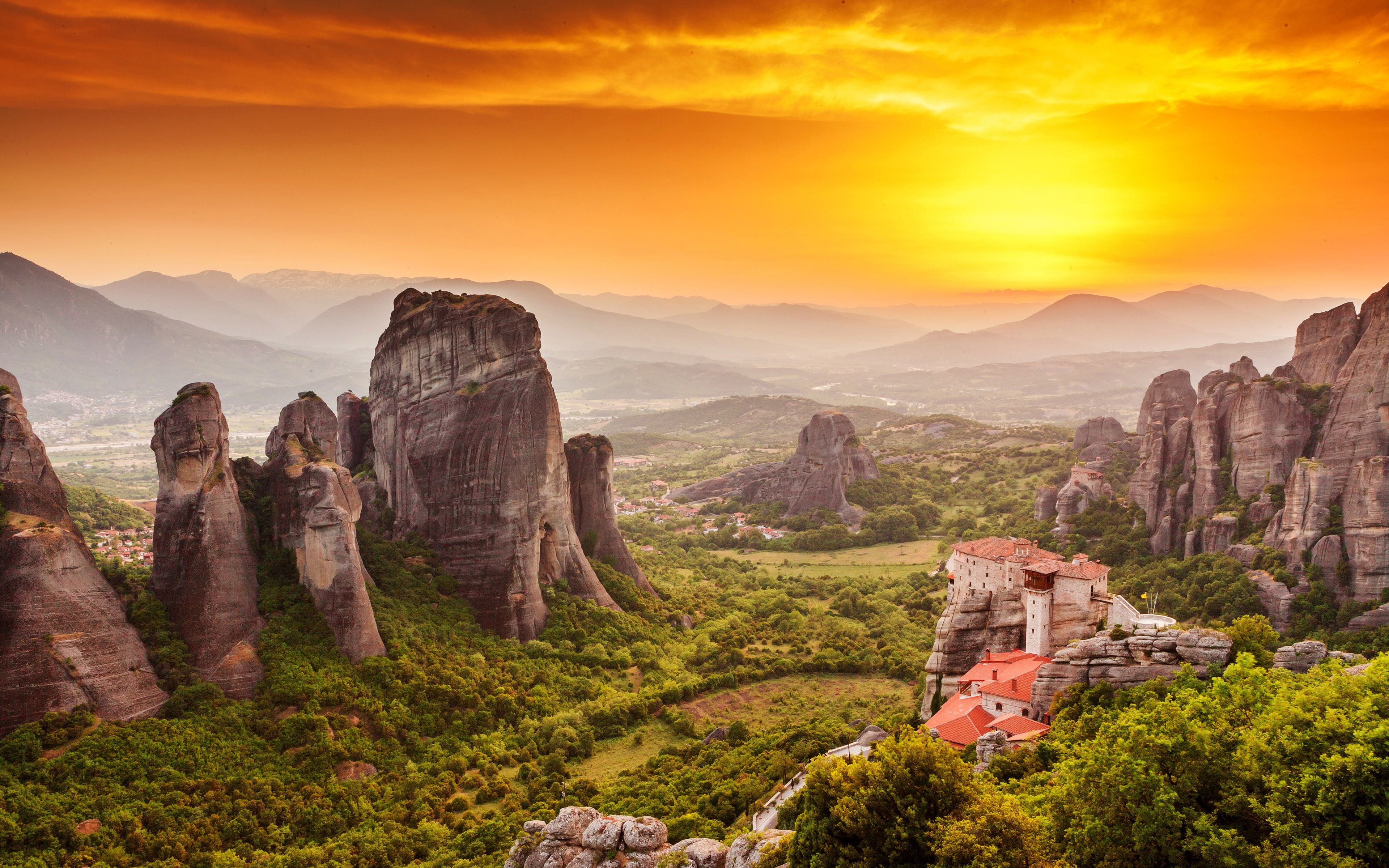 no people, orange, outdoors, ancient civilization, hd, scenics - nature, mountain, tranquil scene, plant, rock - object, mountain range, cliff, HD Wallpaper