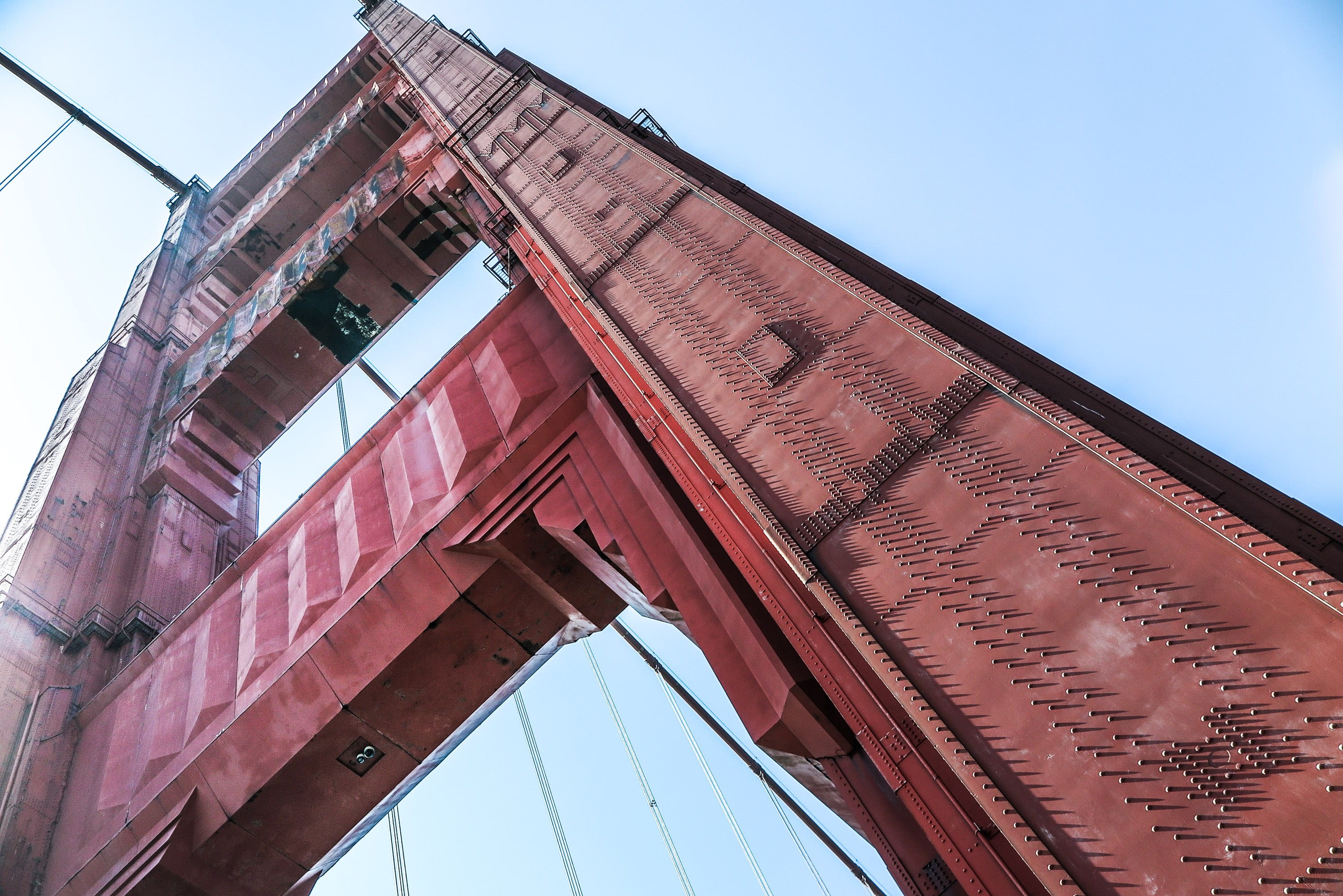 red, golden, metalwork, art deco, california, low angle view, city, san francisco, details, sky, san francisco bay, travel destinations, landmark, golden gate, HD Wallpaper