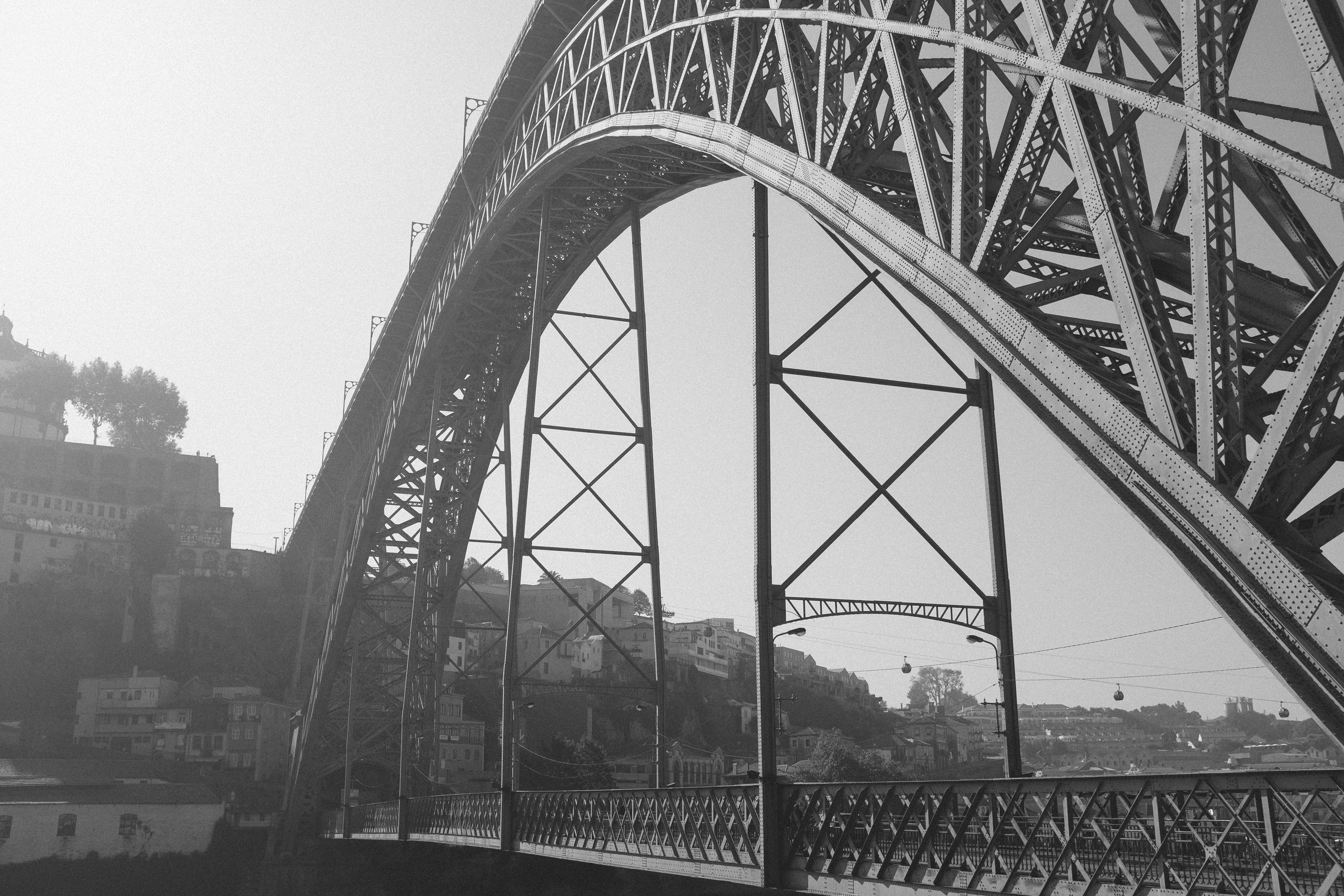 portugal, porto, transportation, city, rail transportation, metal, outdoors, bridge, arch, sky, no people, metall, built structure, 4K, bridge - man made structure, HD Wallpaper