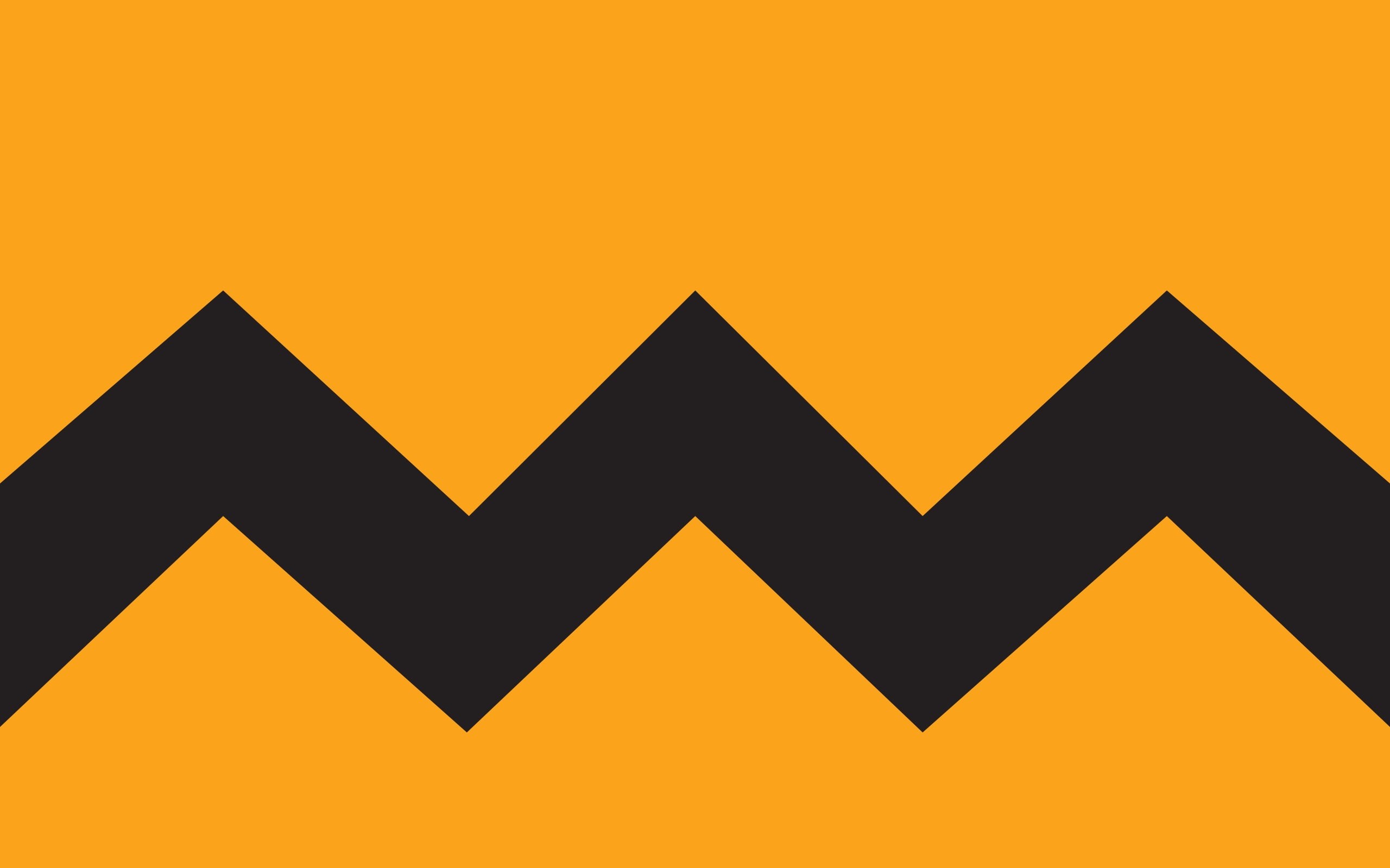 2K, colored background, three dimensional, Charlie Brown, sign, copy space, minimalism, black, geometric shape, design, backgrounds, orange color, yellow, HD Wallpaper