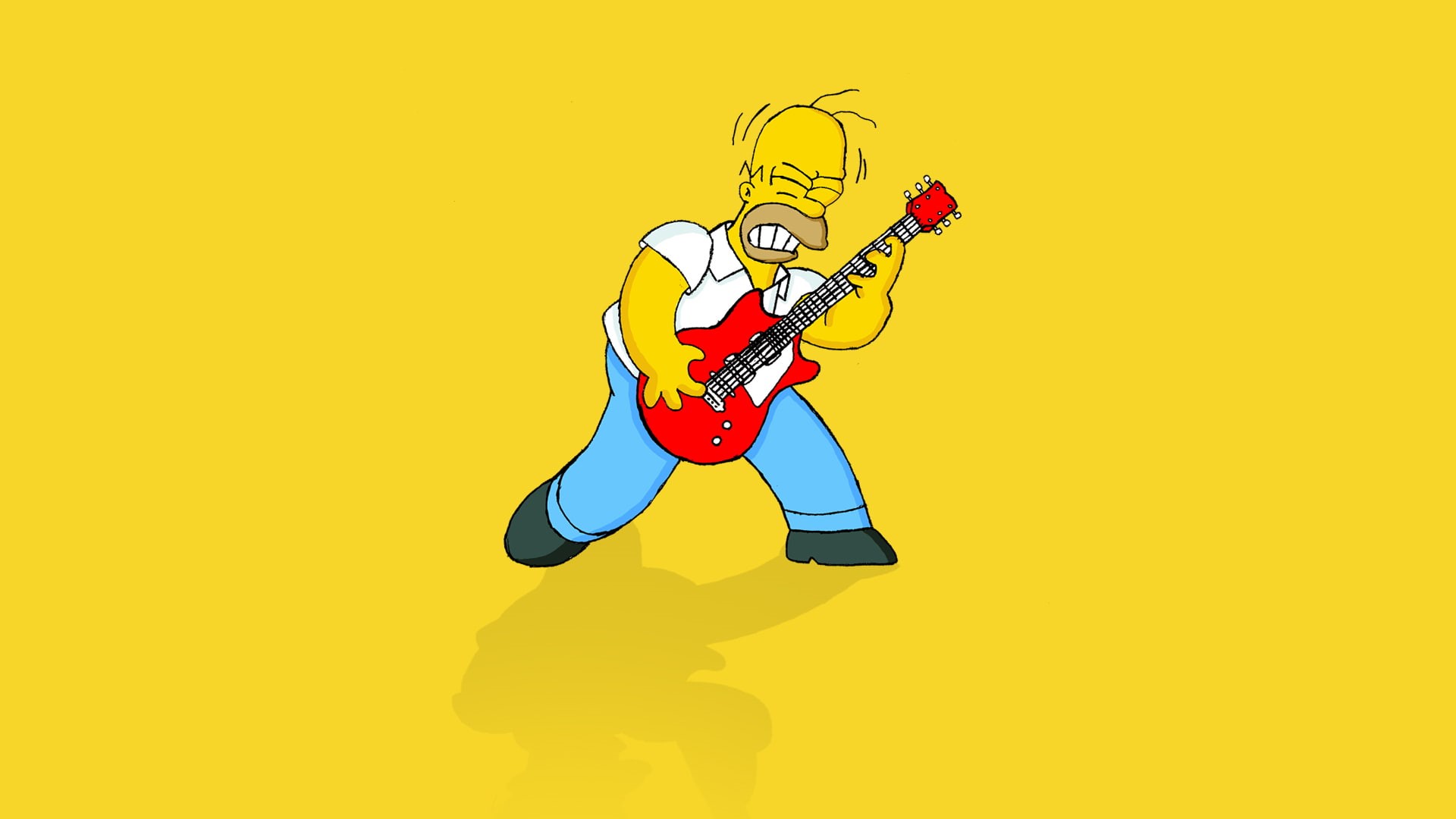 the, homer, cartoon/comic, yellow, hd, 1080P, simpsons, simpson, guitar, illustration, HD Wallpaper