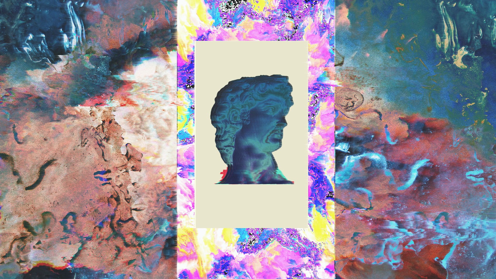 chaotic, vaporwave, Ancient Rome, Ancient, Statue, 1080P, portrait, HD Wallpaper