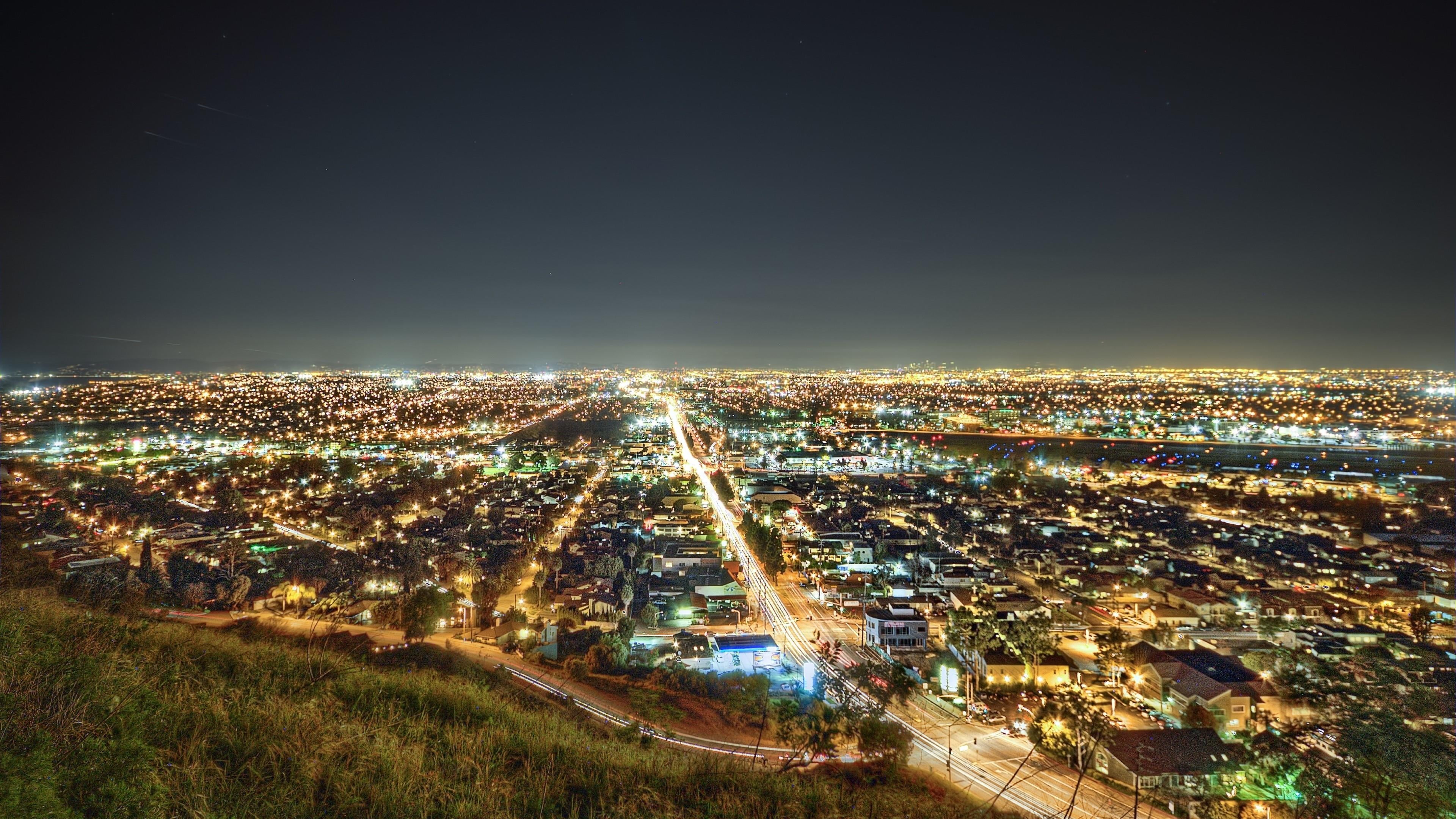 high angle view, skyscraper, city, sky, night lights, travel destinations, nature, building exterior, lights, residential district, crowded, united states, HD Wallpaper
