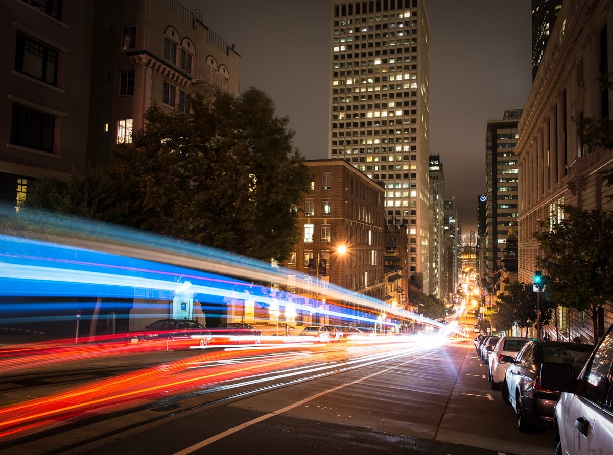 night, light, photography, illuminated, outdoors, lapse, cityscape, long exposure, light trails, skyscraper, traffic, 480P, built structure, motion, mode of transportation, HD Wallpaper