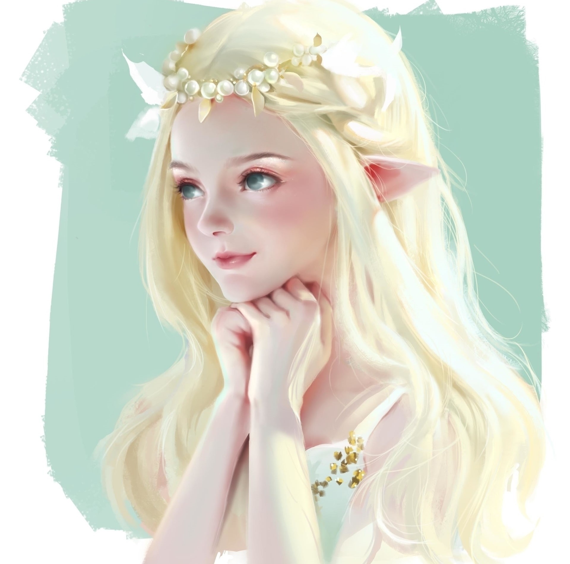 Fairy, flower, luminos, cute, blonde, wreath, za, portrait, 1080P, elf, fantasy, girl, HD Wallpaper