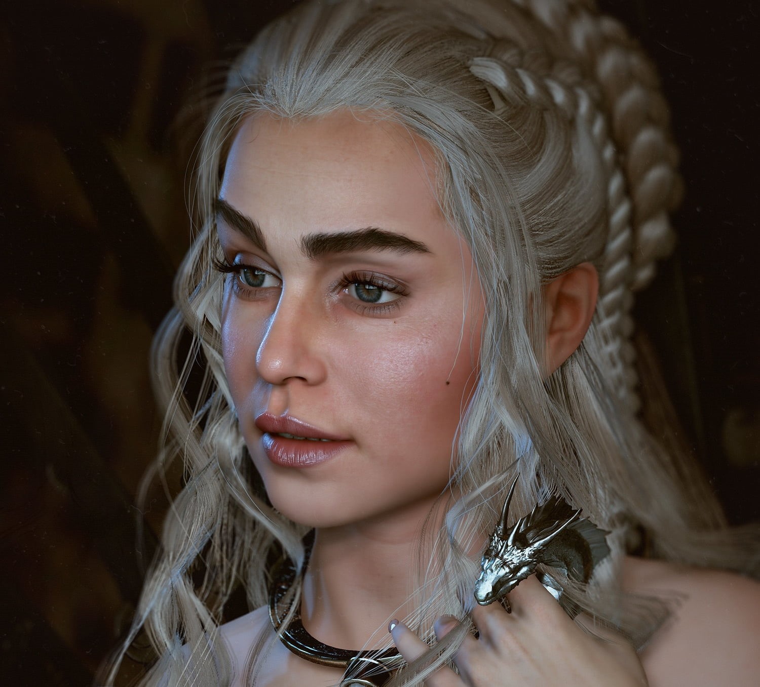 adult, beauty, girl, daenerys targaryen, mother of dragons, blond hair, one person, baolong zhang, 720P, women, black background, hairstyle, hair, portrait, HD Wallpaper