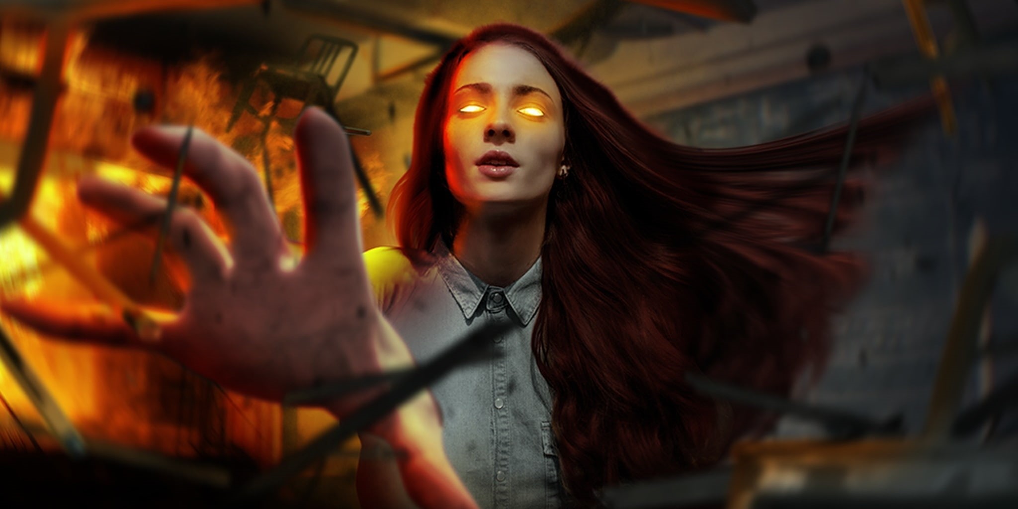 Sophie Turner, actress, luminos, comics, hand, red, 1080P, dark phoenix, frumusete, movie, X-Men Dark Phoenix (2018), orange, fantasy, fire, poster, HD Wallpaper