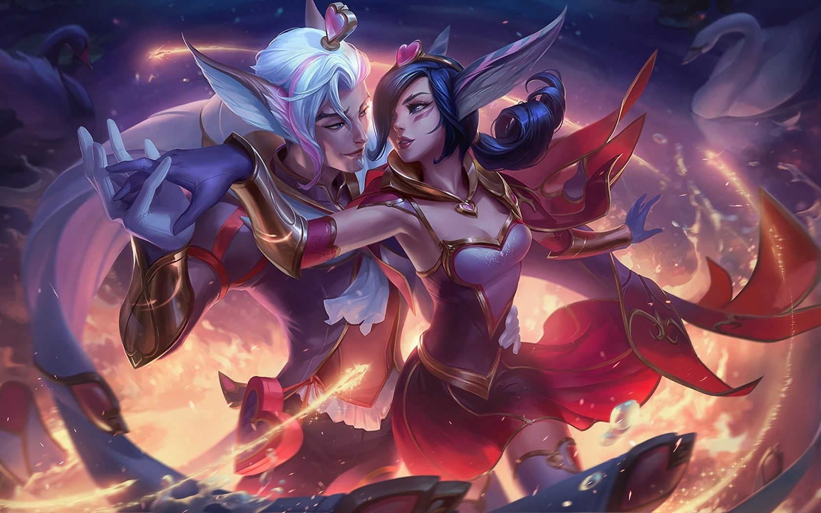 creativity, fantasy, 720P, game, illuminated, people, sweetheart, group of people, couple, motion, dancing, young women, real people, art and craft, Xayah and Rakan, HD Wallpaper